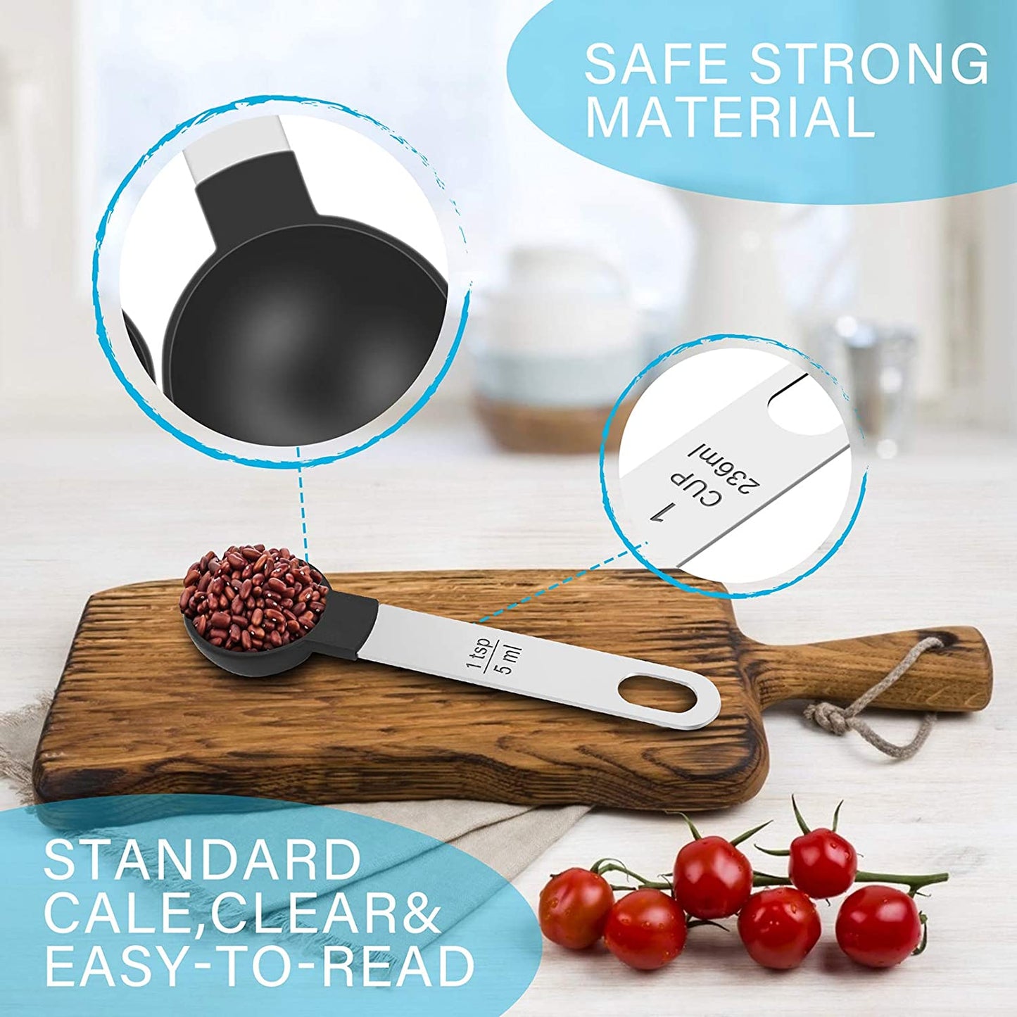 SYNGAR Measuring Cups and Spoons Set, Nesting Measure Cups with Stainless Steel Handle, Home Essentials Measuring 4 Cups and 4 Spoons for Baking, Cooking, Teaspoons Set, Black