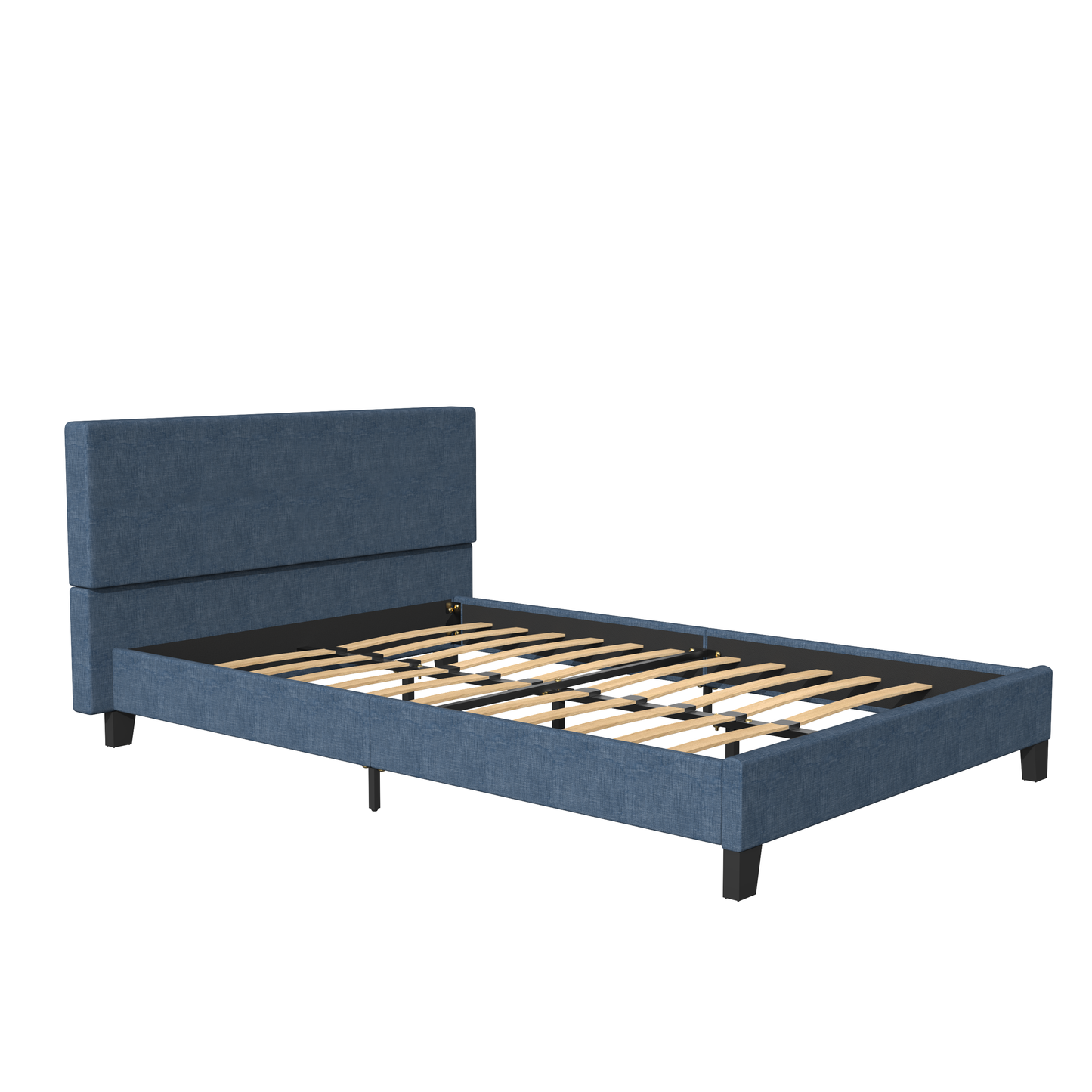 SYNGAR Dark Blue Fabric Upholstered Platform Bed Frame Full Size with Elegant Headboard, Wood Frame Bedroom Furniture with Strong Slat Support, No Box Spring Needed, Noise Free, Easy Assembly