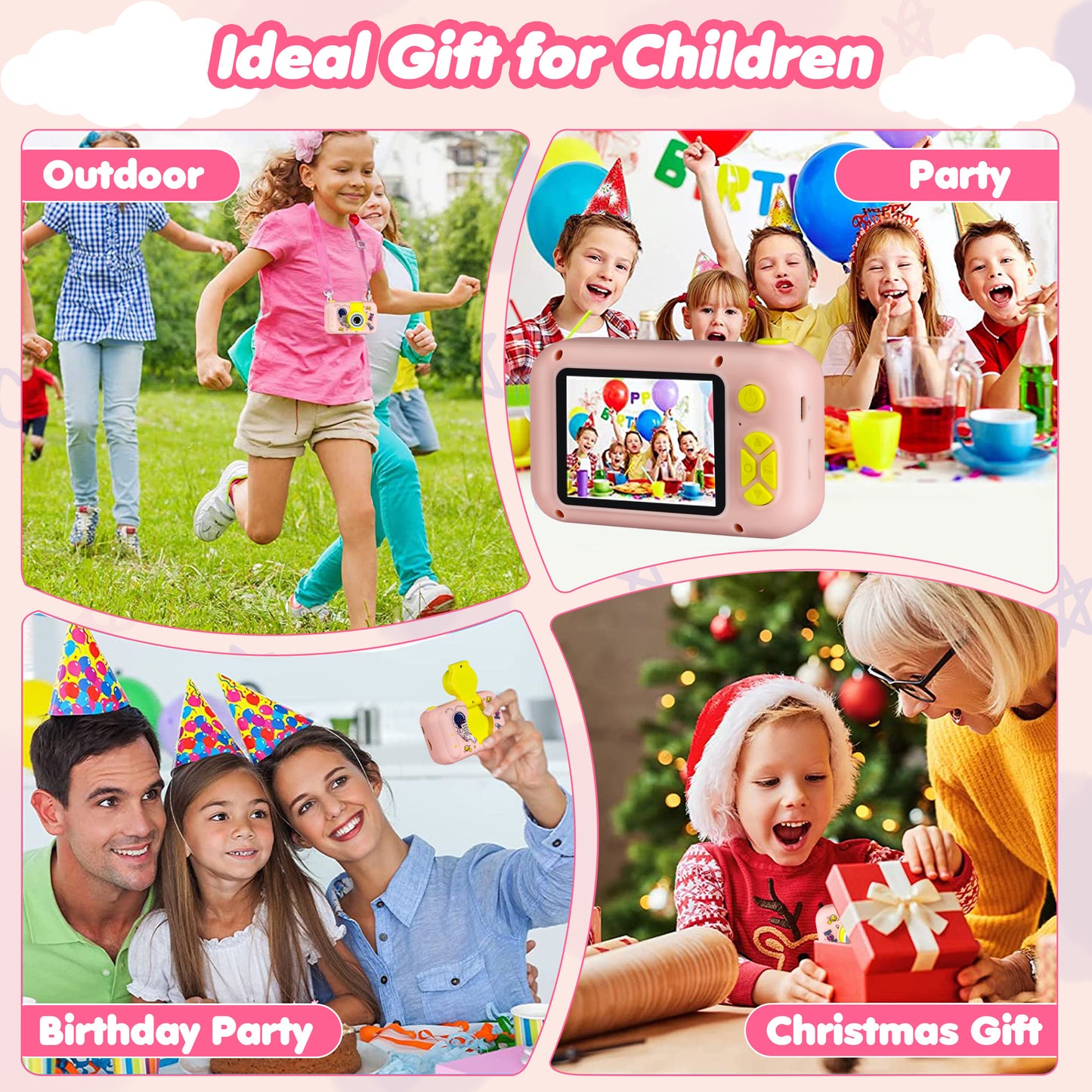 Reversible Kids Camera, 1080P Upgrade Selfie Camera with 32 GB Card, Kids Digital Camera for Girls Boys 3-8 Year Old, Perfect Christmas Birthday Festival Toys Gifts for Toddlers, Pink Astronaut