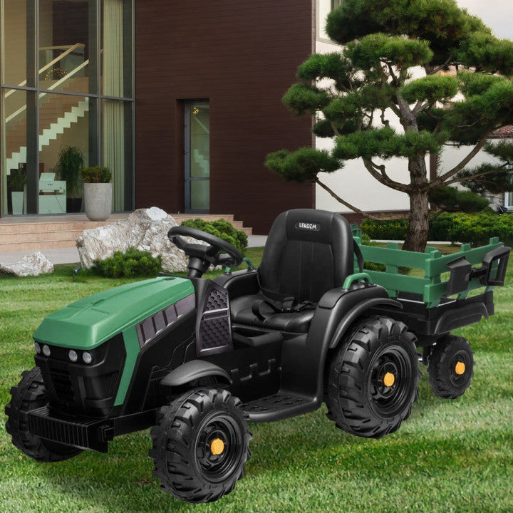 SYNGAR Electric Kids Toys, Children Ride-on Tractor with Trailer, 12V Battery Powered Car with Safety Belt, MP3 Player, Head Lights, USB Port, Motorized Tractor for Boys Girls Gift, K1036