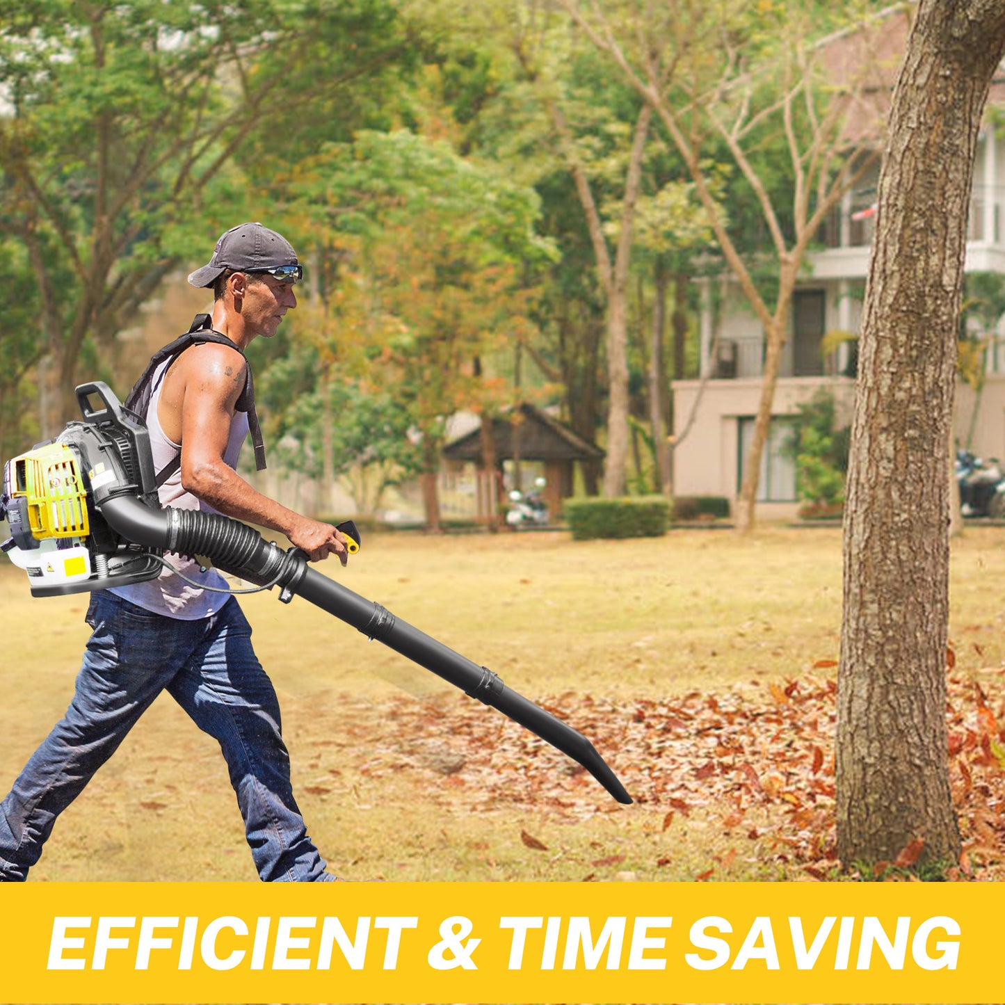 SYNGAR Gas Backpack Leaf Blower, 52CC 2-Cycle Leaf/Snow Blower with Extension Tube, for Dust Cleaning, Snow Blowing, Backyard, Garden, Work Around the House, Not for Sale in California, D7323