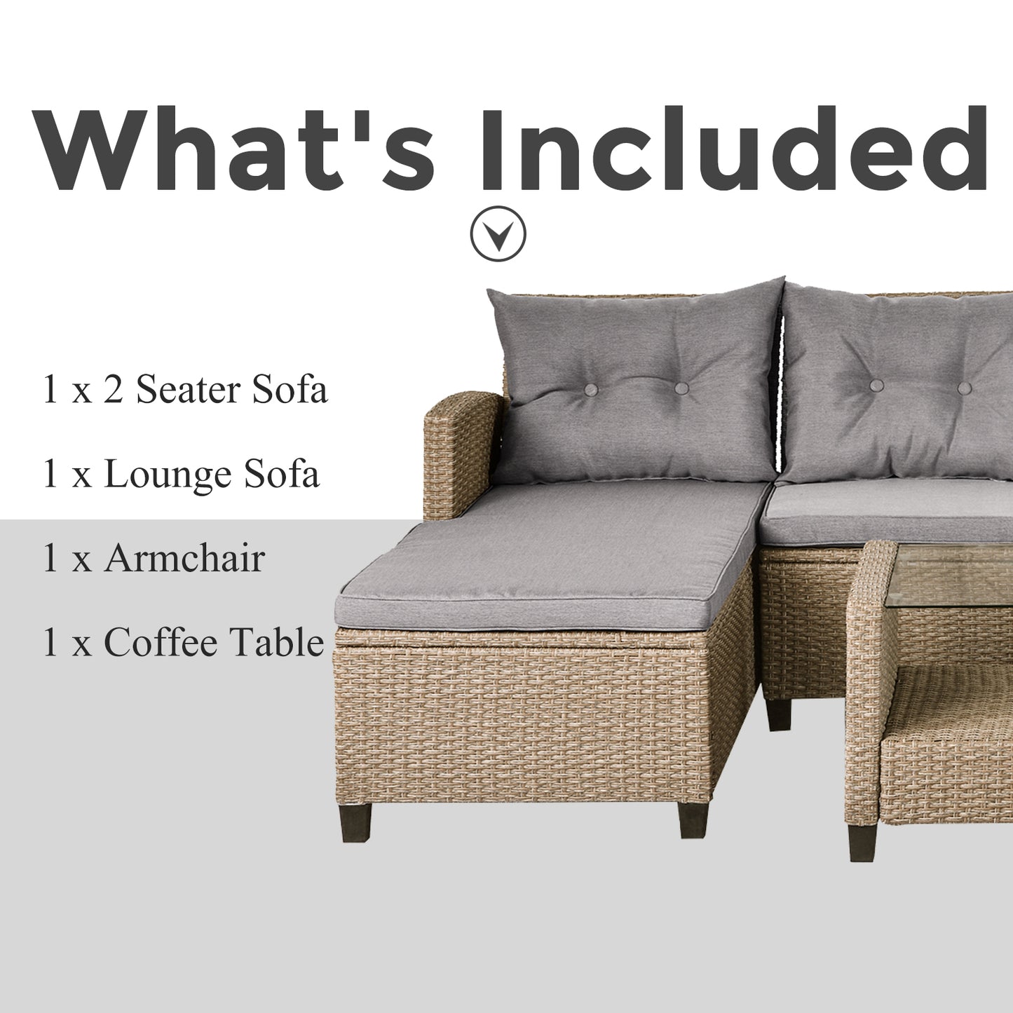 SYNGAR 4 Pieces Patio Furniture Sectional Set, Outdoor All-Weather Manual Weaving Wicker Conversation Set with Cushion & Table, Rattan Sectional Sofa Set, Yard Porch Deck Use Furniture Set, B630