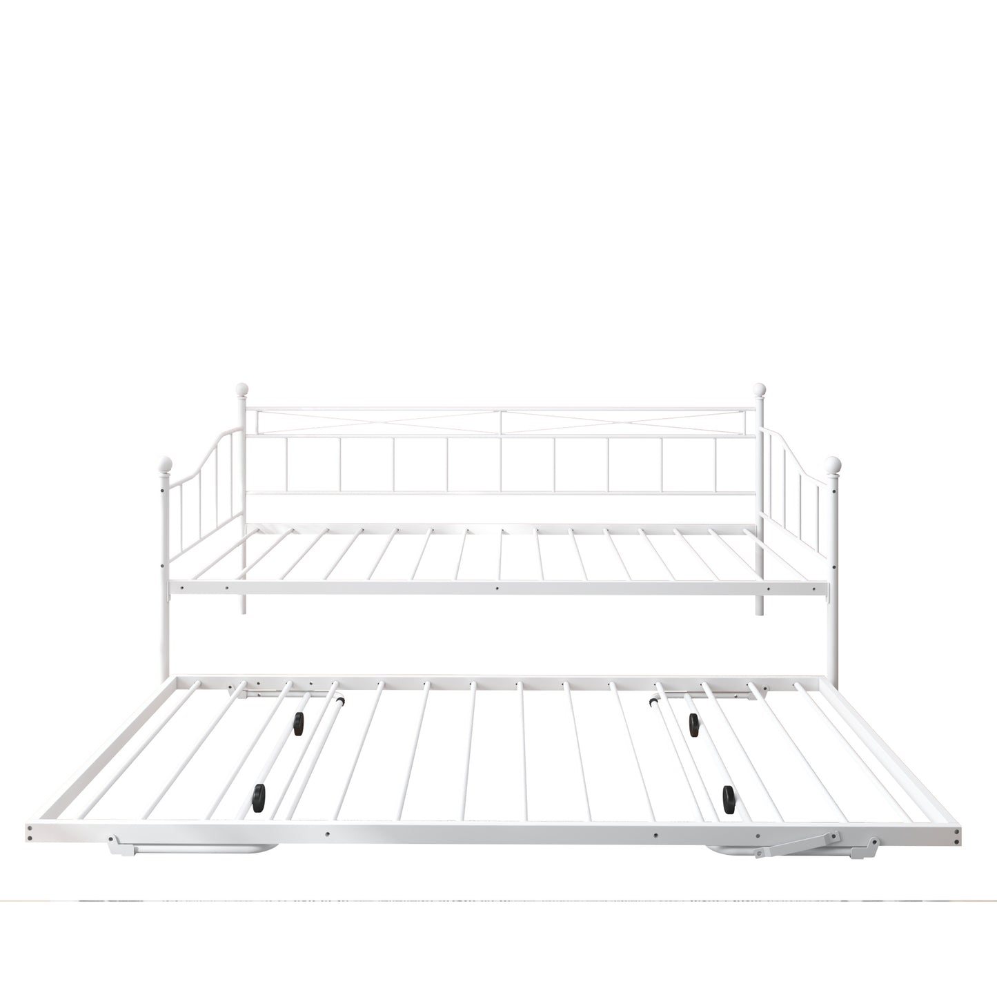SYNGAR Metal Twin Size Daybed with Roll-Out Trundle, Multifunctional Platform Portable Folding Trundle Bed Frame, Mattress Foundation/Children Bed Sofa for Guest Living Room, Black