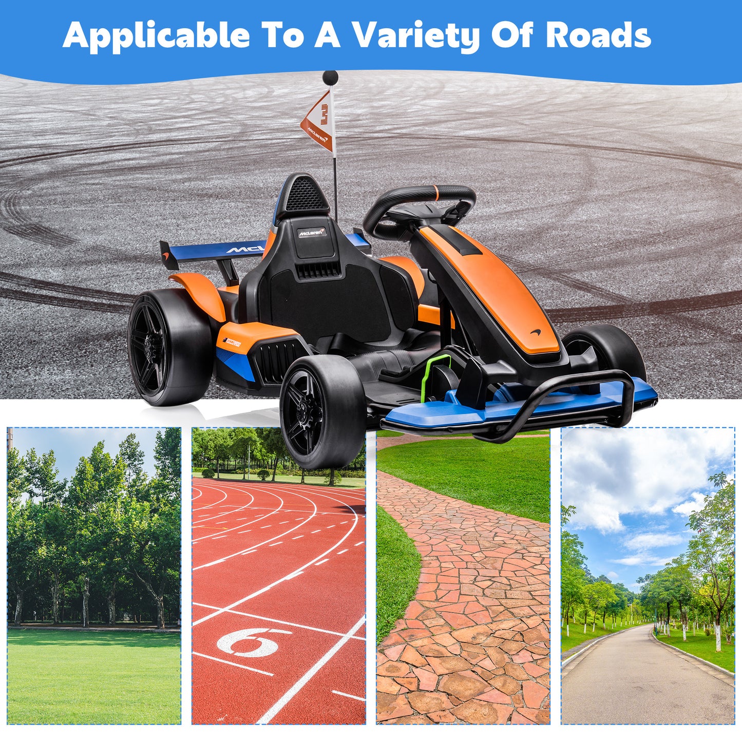 SYNGAR 24V Go Kart for Kids Age 6+, Licensed Mclaren Battery Powered Ride on Car with Safety Belt and Touch Control, ASTM Safety Certified