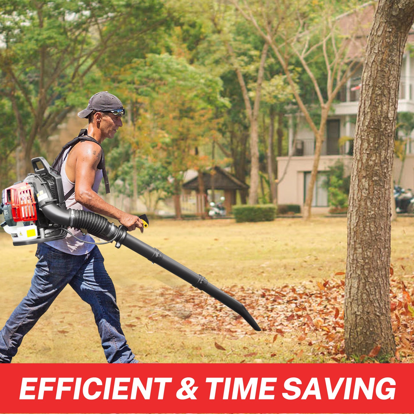 SYNGAR Gas Backpack Leaf Blower, 52CC 2-Cycle Leaf/Snow Blower with Extension Tube, for Dust Cleaning, Snow Blowing, Backyard, Garden, Work Around the House, Not for Sale in California, D7323