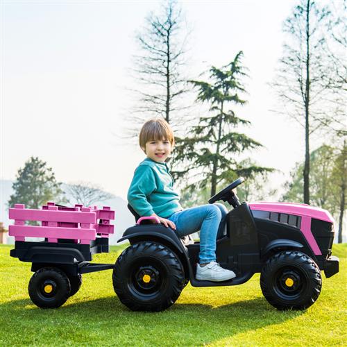 SYNGAR Ride on Tractor with Trailer, Electric Ride on Car Toy with 2 Speeds, Agricultural Vehicle Toy for Kids 3 to 8 Years with MP3 Player LED Lights USB Port Radio