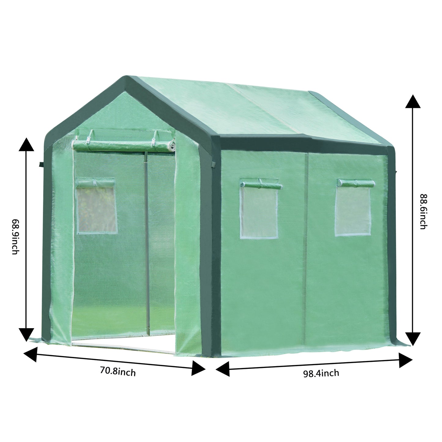 Greenhouse, 8.2' X 5.9' X 5.7' Portable Green Houses Tunnel Tent, Large Walk-in Heavy Duty Green House with 2 Zipper Entry Doors and 4 Roll-Up Windows for Patio Backyard Garden, Green, LJ1829