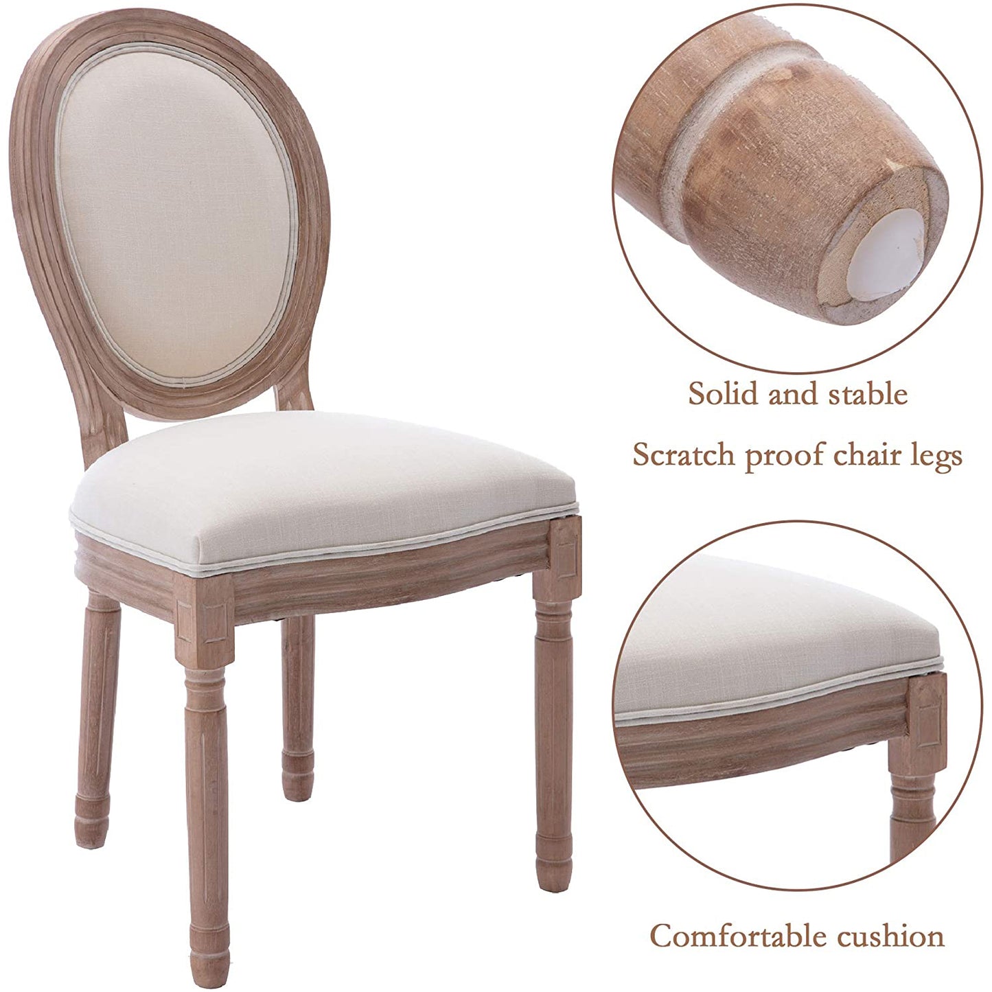SYNGAR Upholstered Fabric Dining Chairs Set of 2, Solid Wood Modern French Kitchen Chairs, Beige