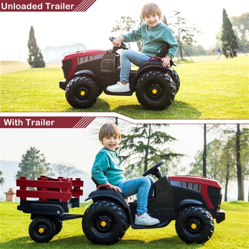 SYNGAR Electric Kids Toys, Children Ride-on Tractor with Trailer, 12V Battery Powered Car with Safety Belt, MP3 Player, Head Lights, USB Port, Motorized Tractor for Boys Girls Gift, K1036