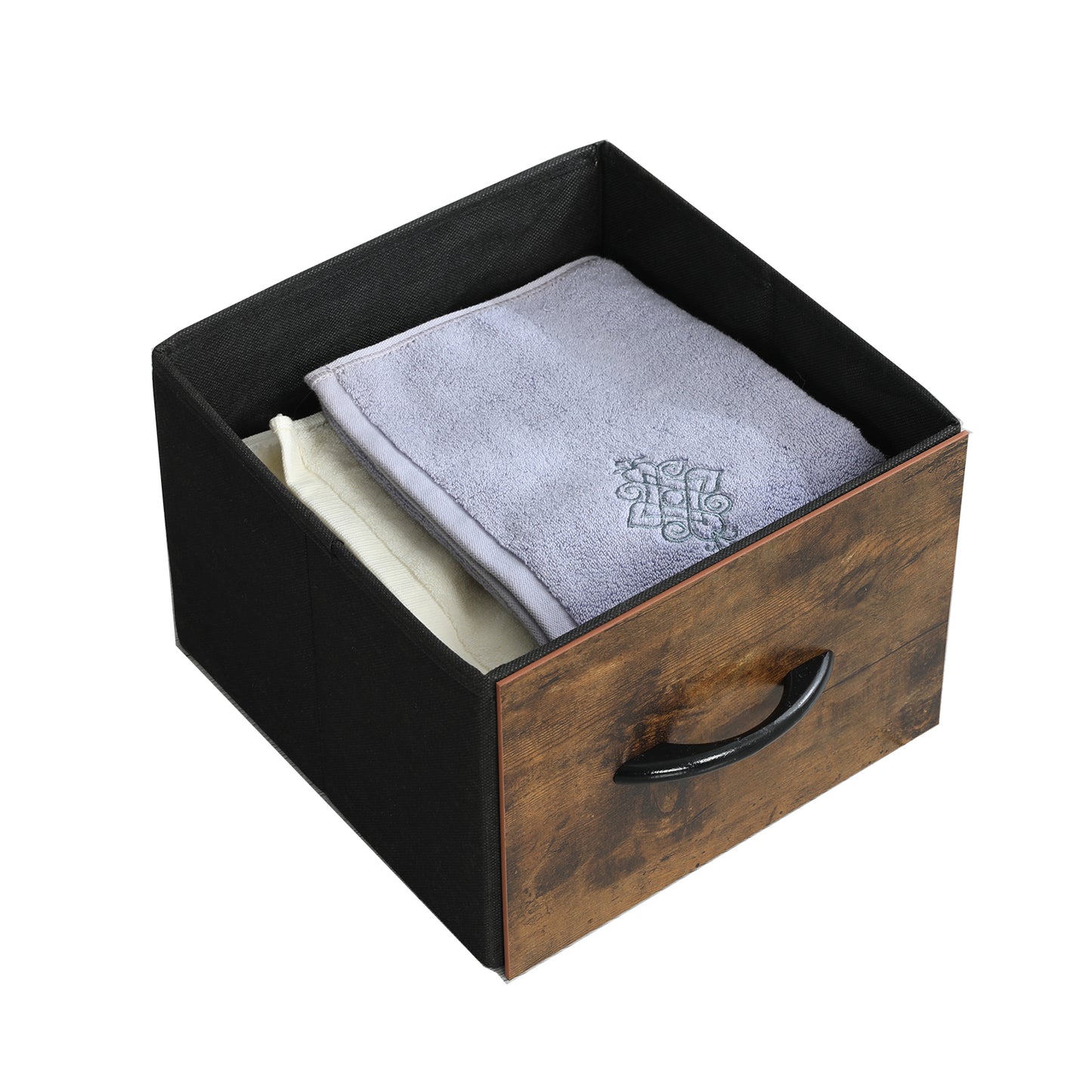 Rustic Brown 4 Drawer Dresser, Small Fabric Storage Tower with Wooden Tabletop, Dressers and Chests of Drawers, Organizer Unit for Bedroom, Living Room, Hallway, Closets and Nursery