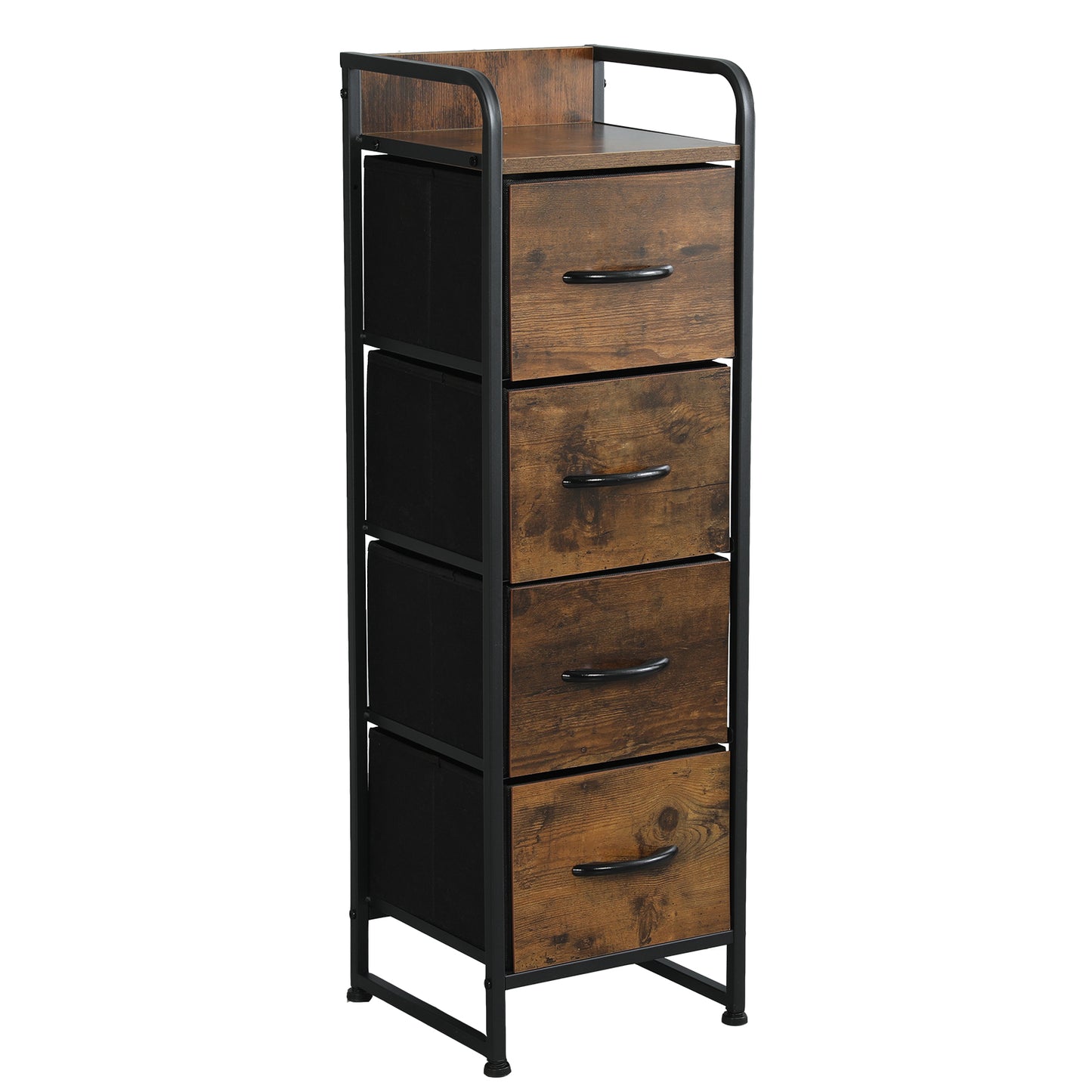 Rustic Brown 4 Drawer Dresser, Small Fabric Storage Tower with Wooden Tabletop, Dressers and Chests of Drawers, Organizer Unit for Bedroom, Living Room, Hallway, Closets and Nursery