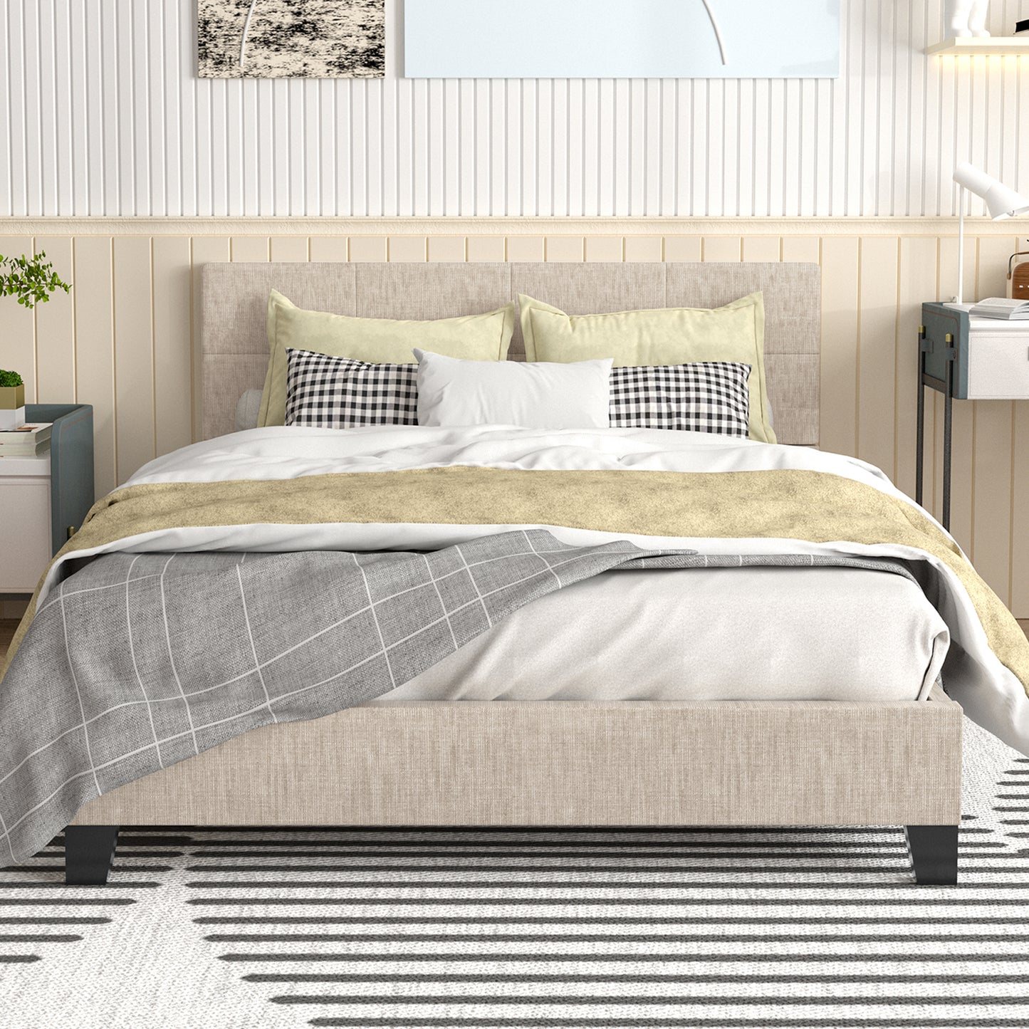 SYNGAR Full Bed Frame, New Upgrade Full Size Velvet Upholstered Platform Bed Frame with Tufted Headboard, Mattress Foundation Solid Wood Frame Platform Bed Frame, No Box Spring Needed, Grey