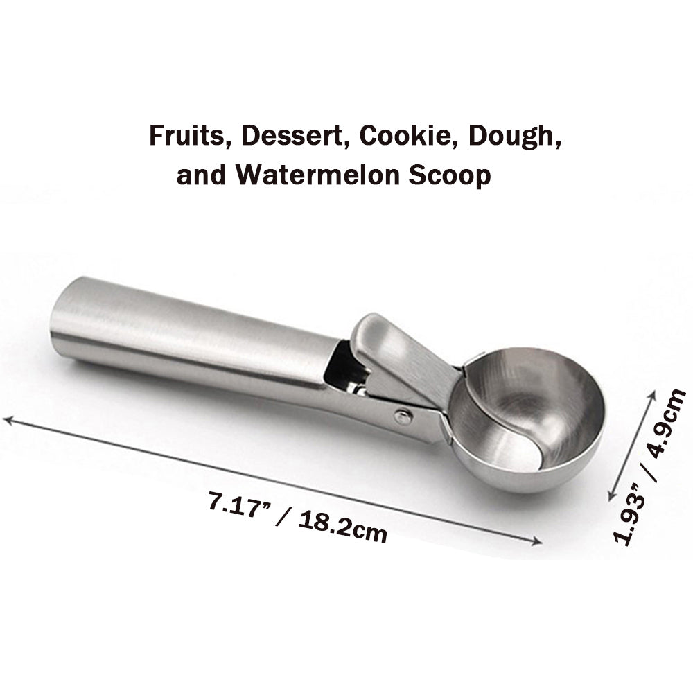 Stainless Steel Ice Cream Scooper, Cookie Dough Scoop with Trigger Spoon, Ice Cream Scoop, Silver