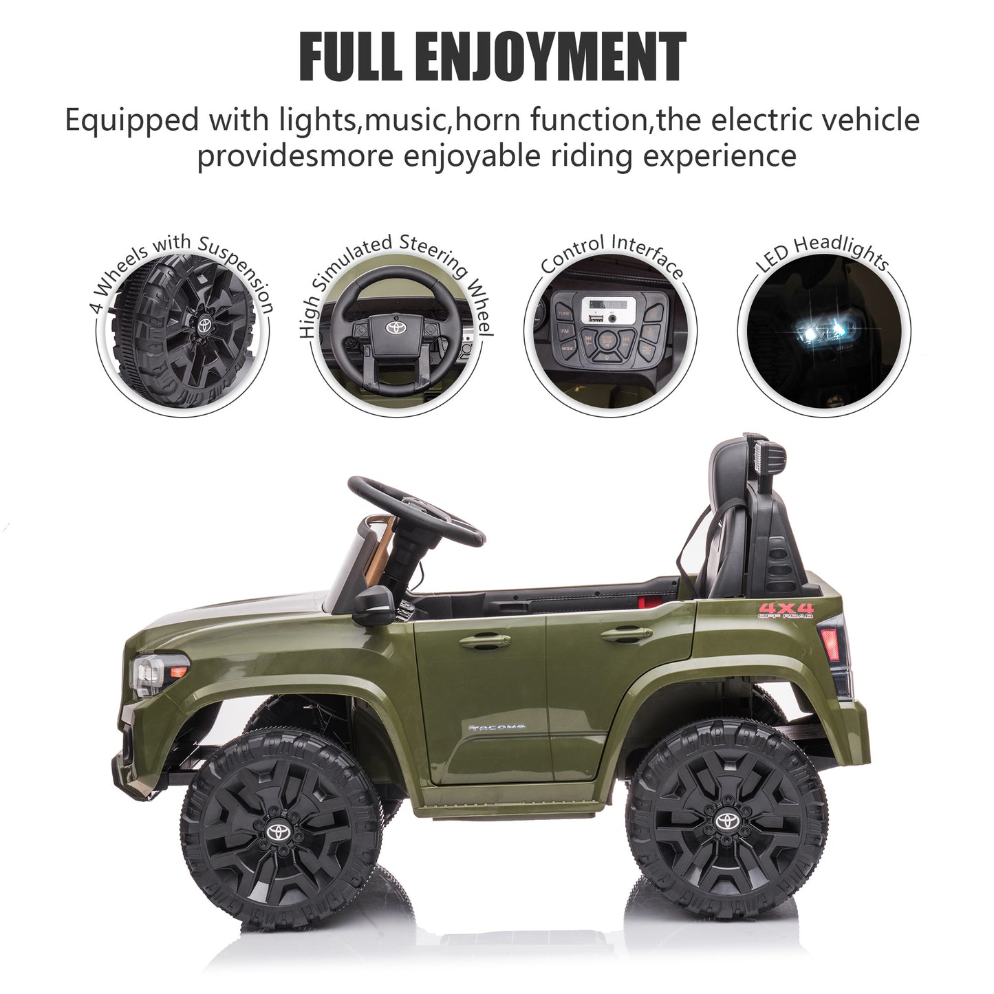 SYNGAR Kids 12V Licensed Toyota Tacoma Powered Ride on Car, Electric Ride on Toy with Remote Control, MP3 Player and LED Lights, Battery Powered Car Vehicle for Kids Boys Girls Gift, Green, Y018