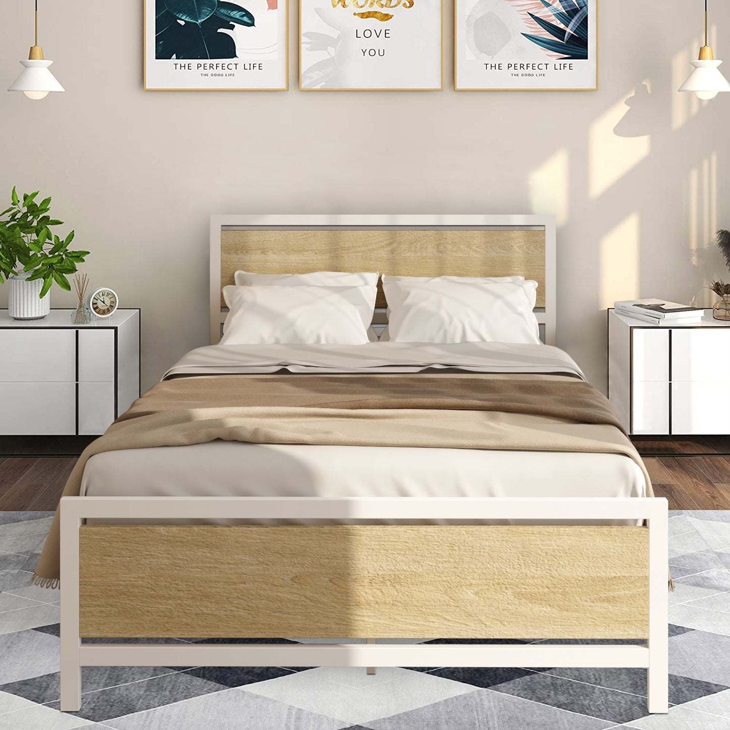 Queen Bed Frame, Metal Bed Frame No Box Spring Needed, Queen Platform Bed Frame with Headboard and Footboard, Black