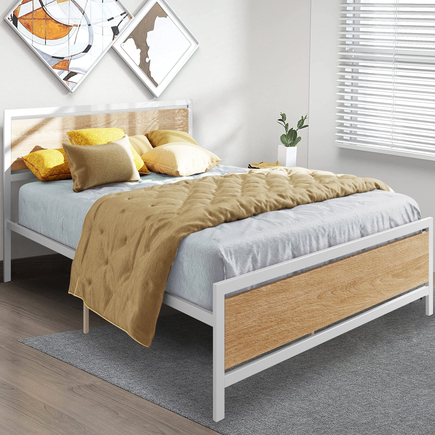 Queen Bed Frame, Metal Bed Frame No Box Spring Needed, Queen Platform Bed Frame with Headboard and Footboard, Black