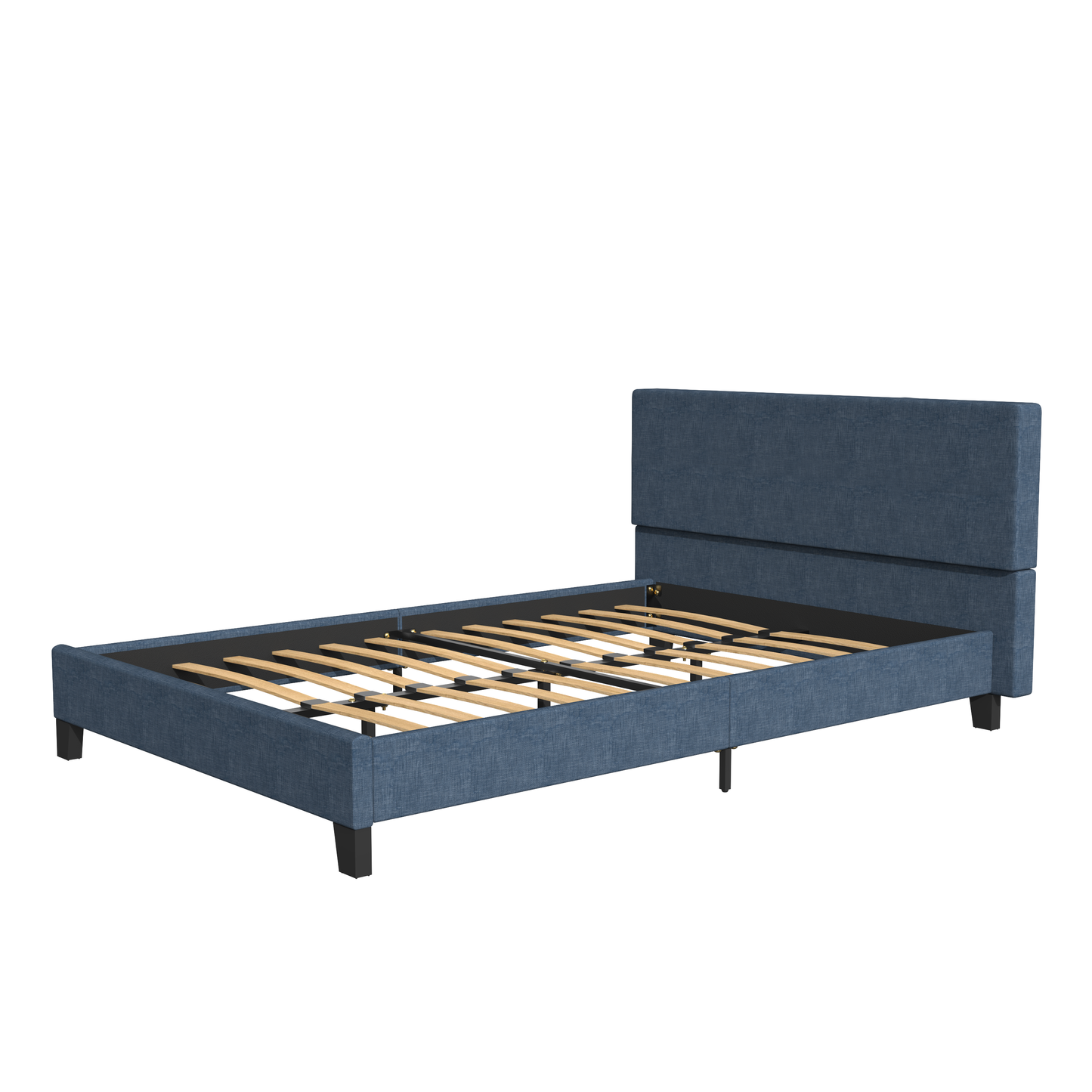 SYNGAR Dark Blue Fabric Upholstered Platform Bed Frame Full Size with Elegant Headboard, Wood Frame Bedroom Furniture with Strong Slat Support, No Box Spring Needed, Noise Free, Easy Assembly