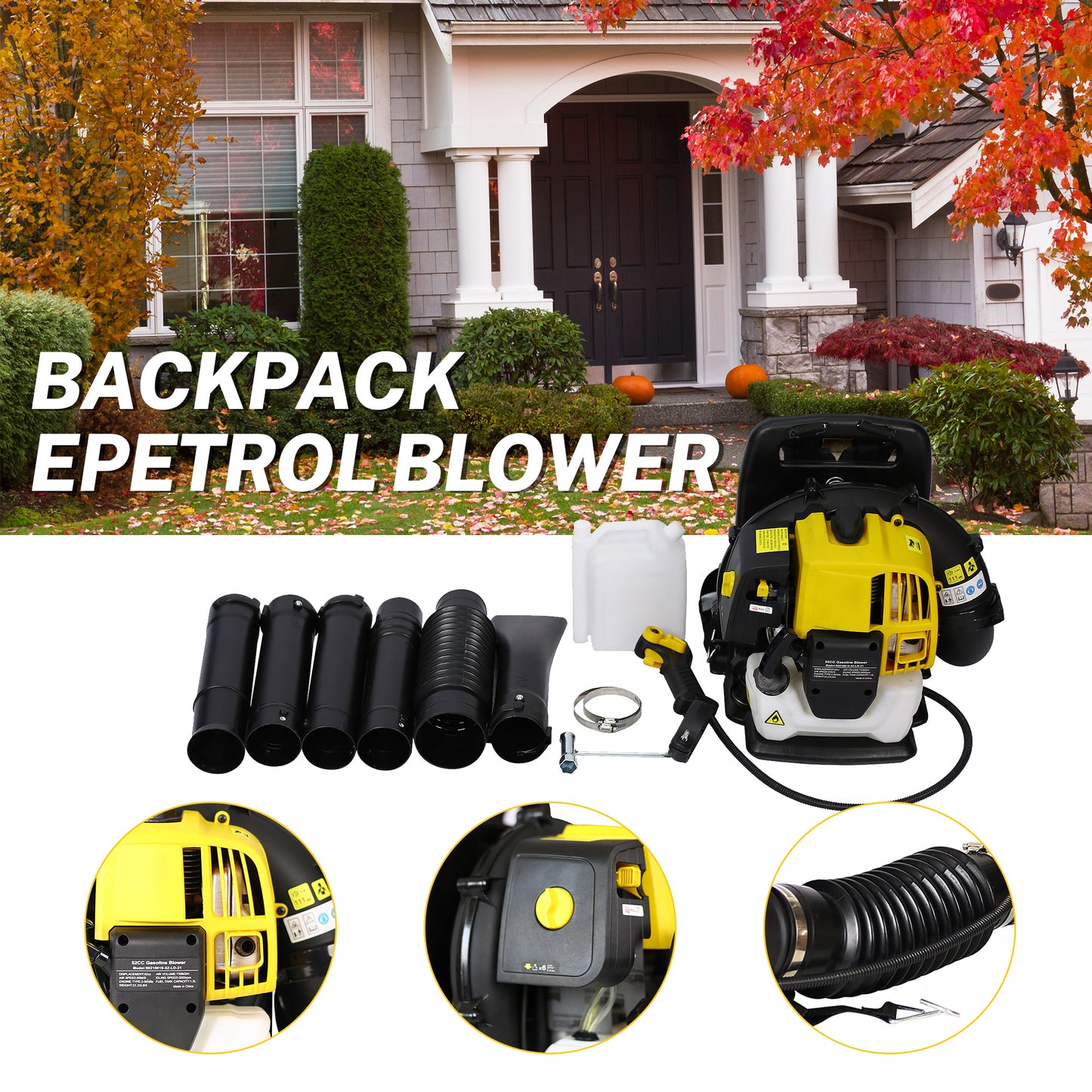 SYNGAR Gas Backpack Leaf Blower, 52CC 2-Cycle Leaf/Snow Blower with Extension Tube, for Dust Cleaning, Snow Blowing, Backyard, Garden, Work Around the House, Not for Sale in California, D7323