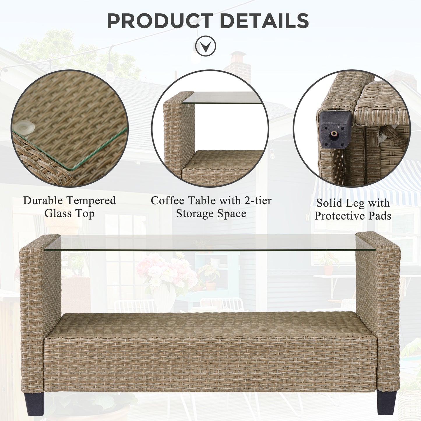 SYNGAR 4 Pieces Patio Furniture Sectional Set, Outdoor All-Weather Manual Weaving Wicker Conversation Set with Cushion & Table, Rattan Sectional Sofa Set, Yard Porch Deck Use Furniture Set, B630