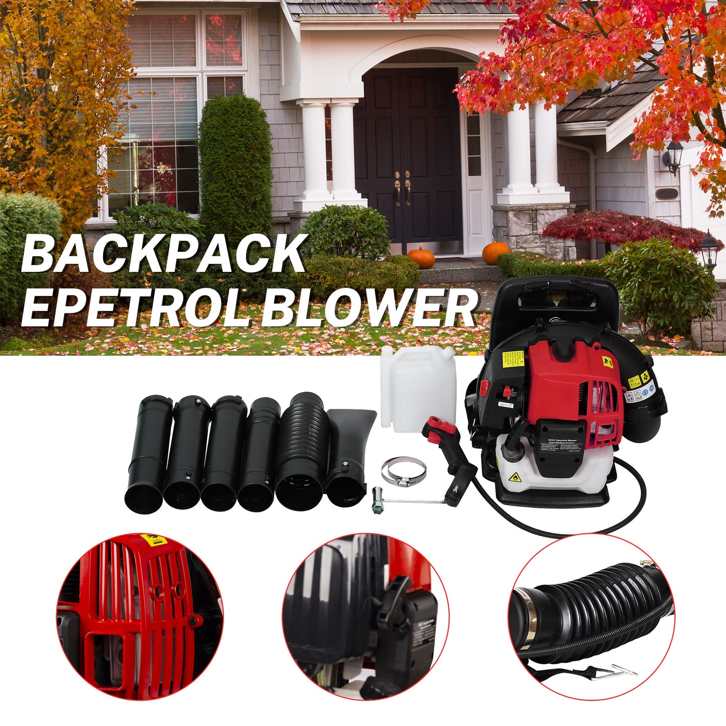 SYNGAR Gas Backpack Leaf Blower, 52CC 2-Cycle Leaf/Snow Blower with Extension Tube, for Dust Cleaning, Snow Blowing, Backyard, Garden, Work Around the House, Not for Sale in California, D7323