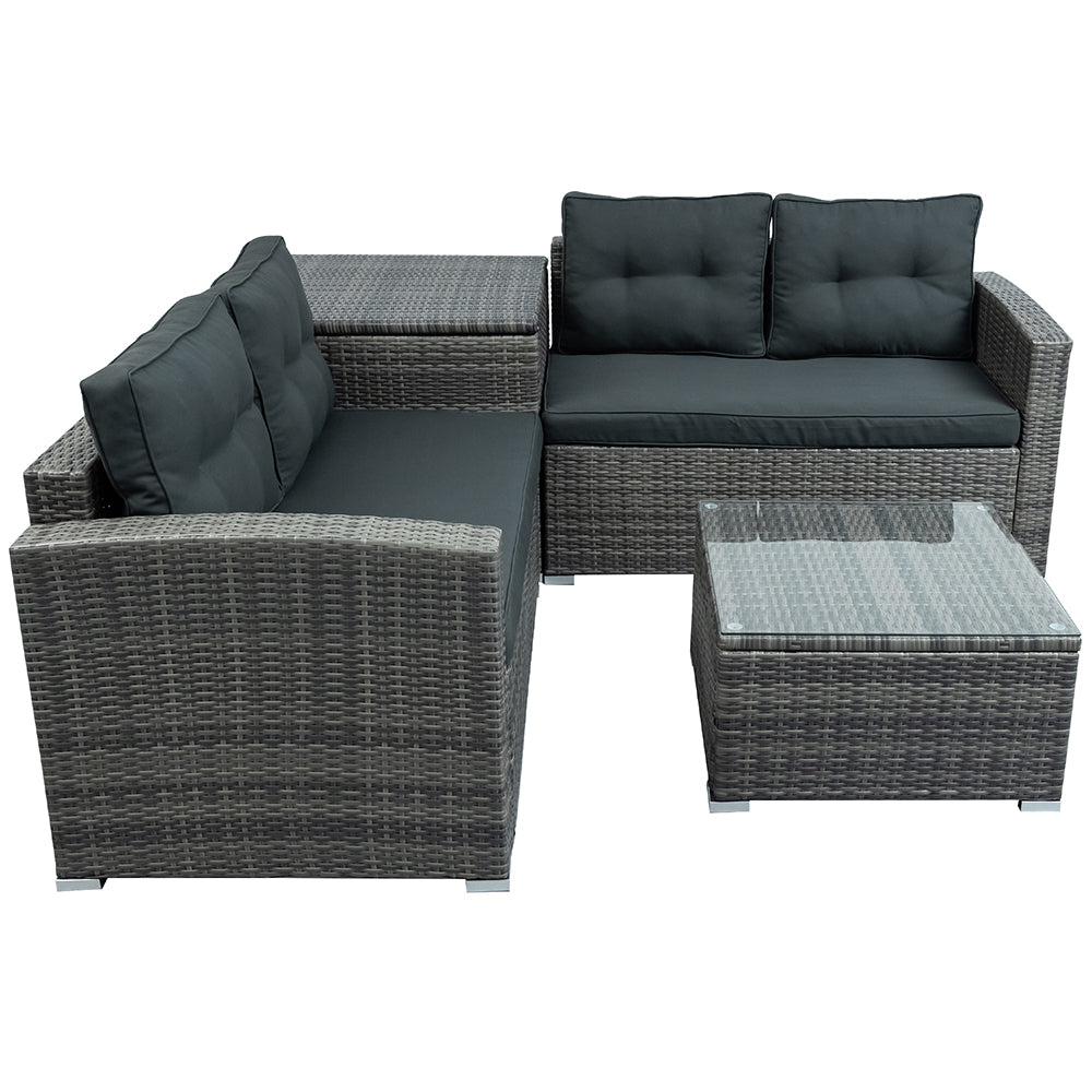 SYNGAR 4 Piece Wicker Patio Furniture Sets, Outdoor Sofa Set with Loveseat Sofa, Table and Storage Box, All Weather Rattan Sofa and Cushioned Seats for Garden, Lawn, Backyard, Front Porch, Gray