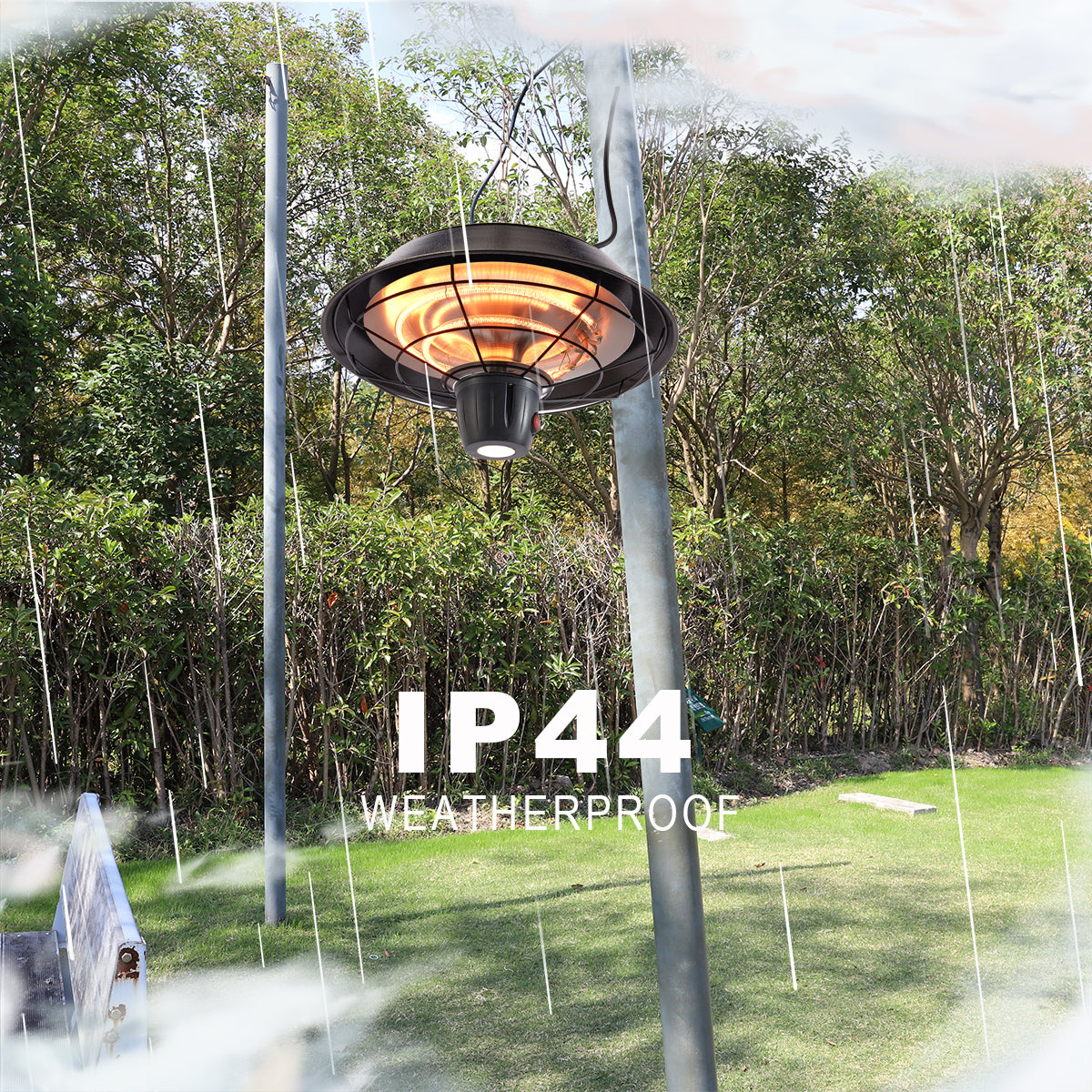 SYNGAR Patio Hanging Heater with Remote Control, Infrared Electric Outdoor Heater Ceiling Mounted with LED Lights for BBQ Party Balcony Courtyard, Brown, LJ3036