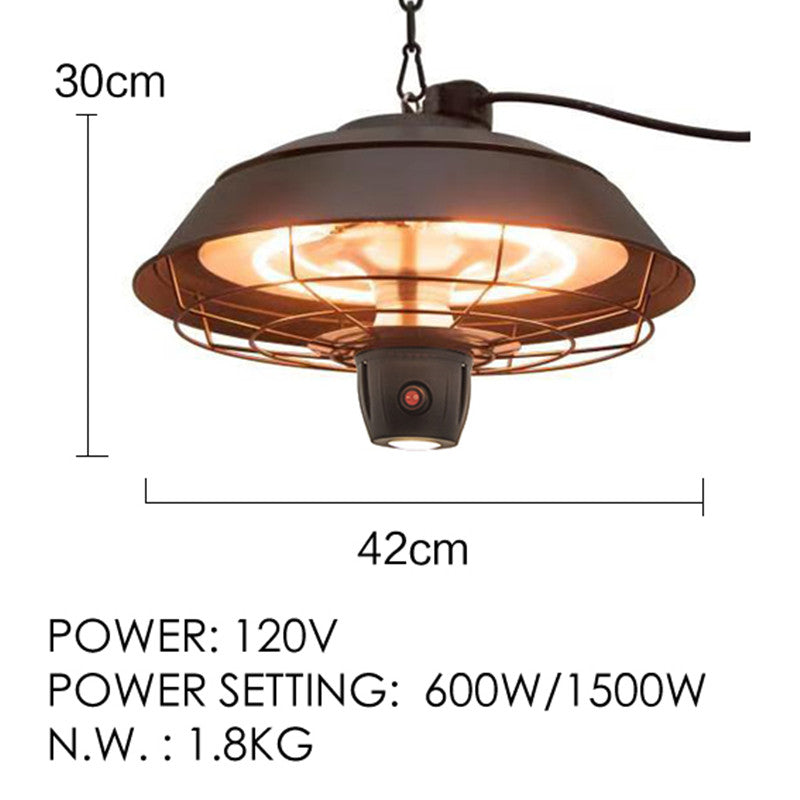 SYNGAR Patio Hanging Heater with Remote Control, Infrared Electric Outdoor Heater Ceiling Mounted with LED Lights for BBQ Party Balcony Courtyard, Brown, LJ3036