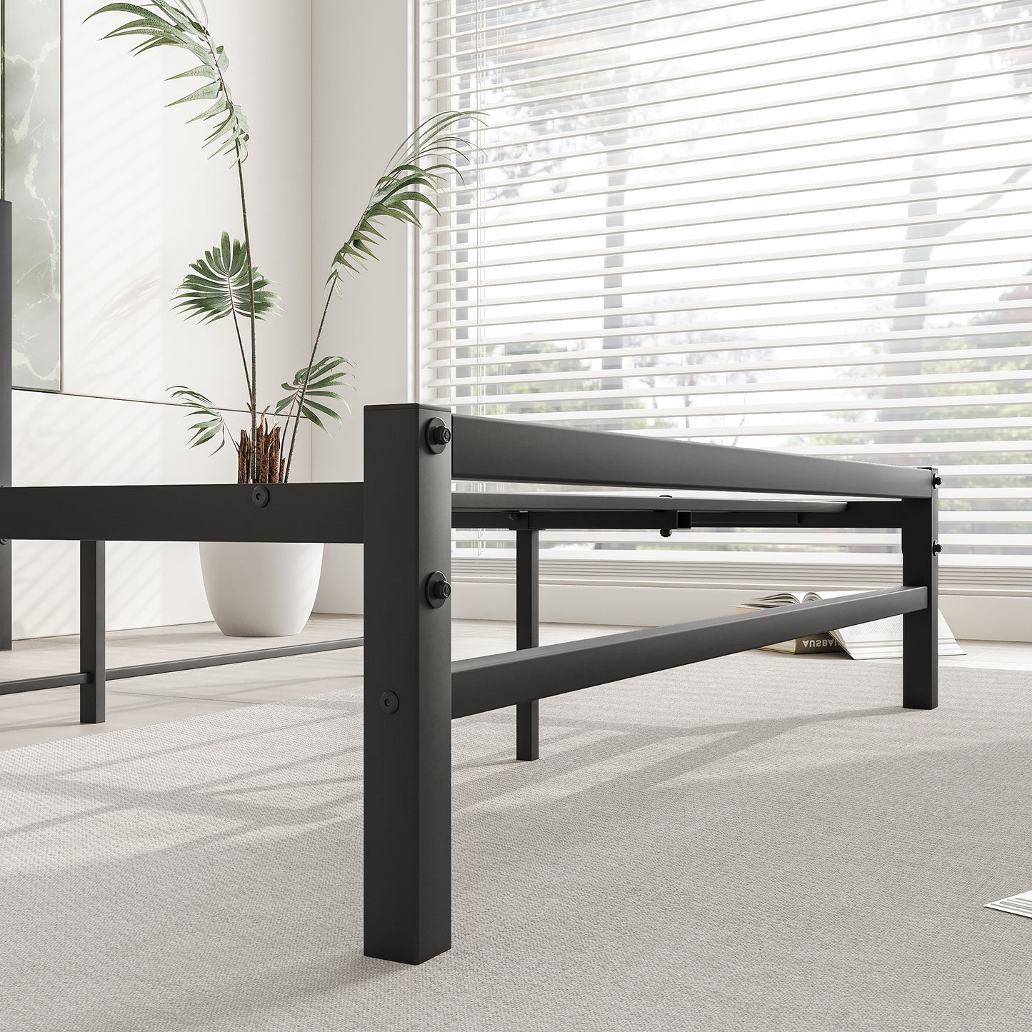 SYNGAR Black Full Size Bed Frame with Wooden Industrial Headboard, Iron Platform Bed Frame Full Metal Bed Mattress Foundation with 400LBS Capacity, No Box Spring Needed, Noise Free