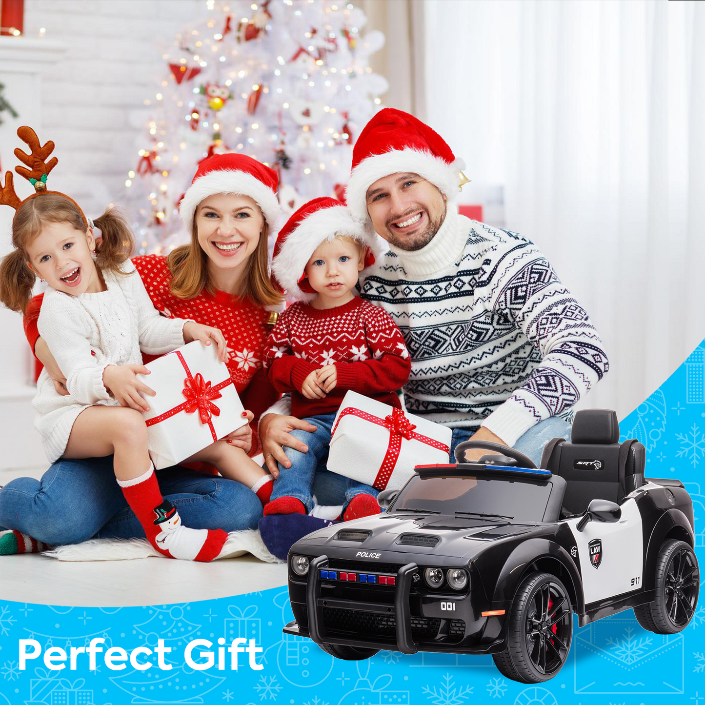 SYNGAR 12V Powered Ride on Police Car, Licensed Dodge Challenger Kids Ride On Toys with Patental Remote Control, LED Lights and Horn, Battery Operated Electric Vehicles Black, LJ1556