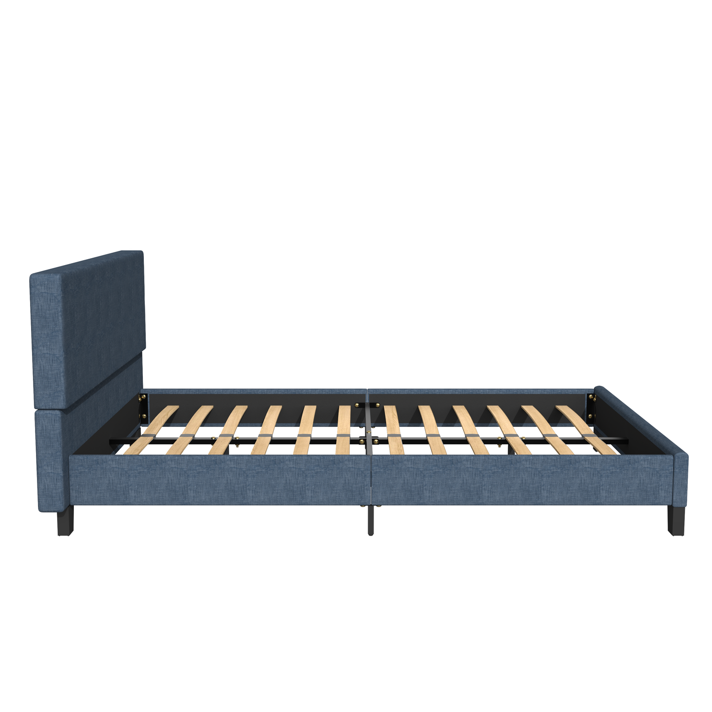 SYNGAR Dark Blue Fabric Upholstered Platform Bed Frame Full Size with Elegant Headboard, Wood Frame Bedroom Furniture with Strong Slat Support, No Box Spring Needed, Noise Free, Easy Assembly