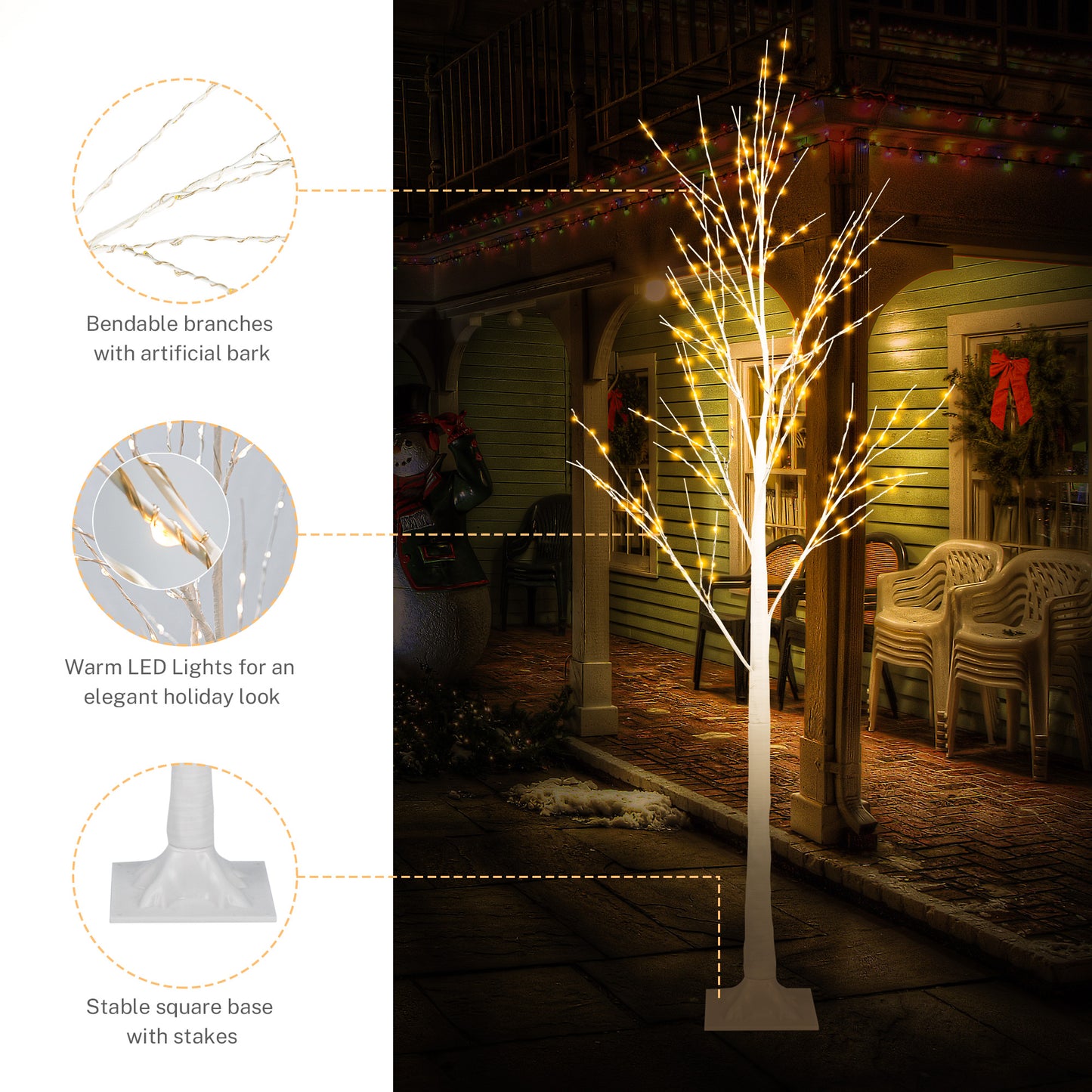 Set of 3 White Birch Trees, 4ft, 4ft and 6ft Christmas Tree with LED Lights, Fits for Christmas Decoration, Home Christmas Lights for Indoor Outdoor Wedding Party Garden, Warm White, C15
