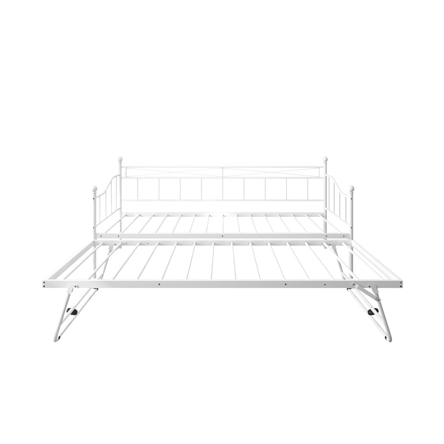 SYNGAR Metal Twin Size Daybed with Roll-Out Trundle, Multifunctional Platform Portable Folding Trundle Bed Frame, Mattress Foundation/Children Bed Sofa for Guest Living Room, Black