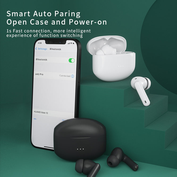 SYNGAR Wireless Headphones, 5.1 Bluetooth Headset with Touch Control and Noise Cancelling, Automatic Pairing Headphones in Ear, White