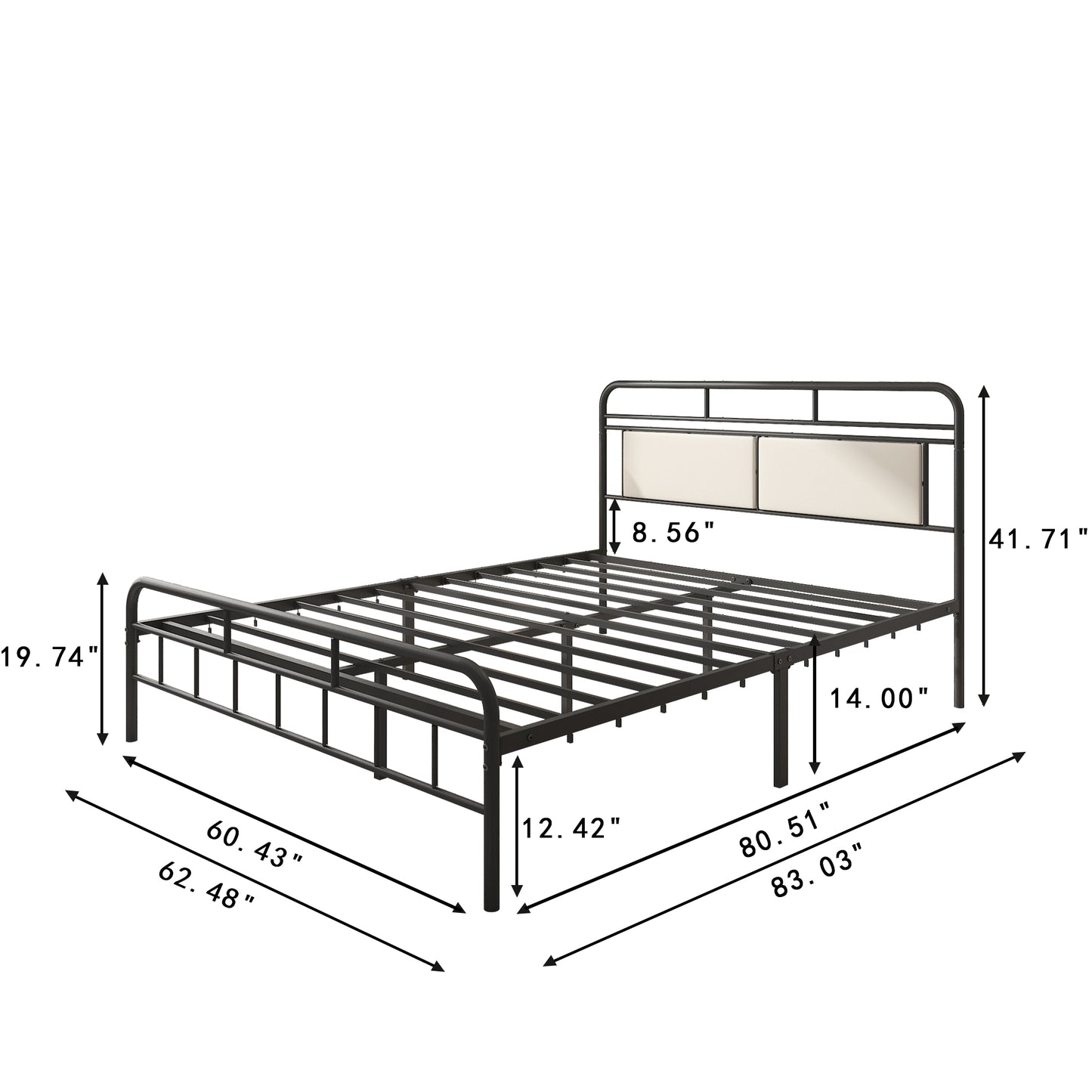 SYNGAR Black Queen Platform Metal Bed Frame with Upholstered Headboard and Footboard, Vintage Style Mattress Foundation with Large Under Bed Storage, No Box Spring Required, Easy Assembly