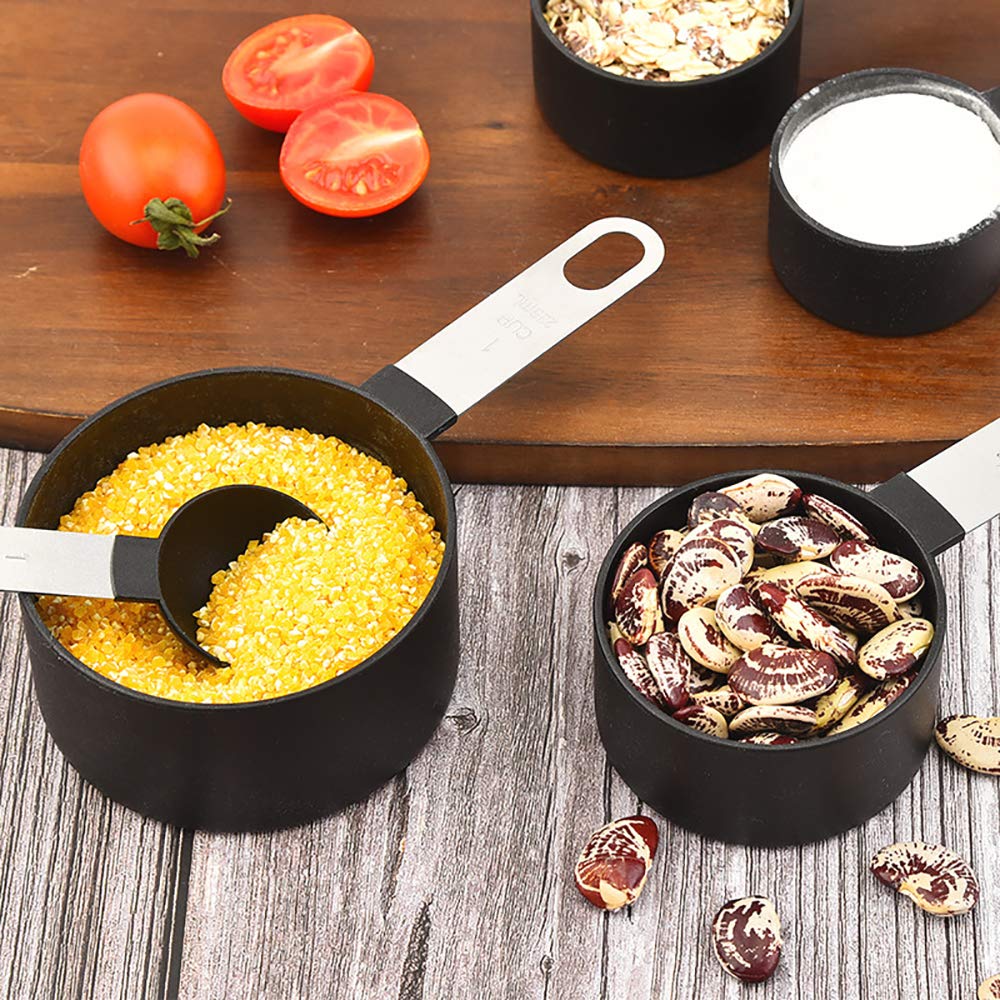 SYNGAR Black Measuring Cups and Spoons Set, Stackable Kitchen Tools & Gadgets for Dry/Wet Ingredients, Home Essentials, Measuring Cups for Baking, Cooking, Teaspoons Set, 8-Piece