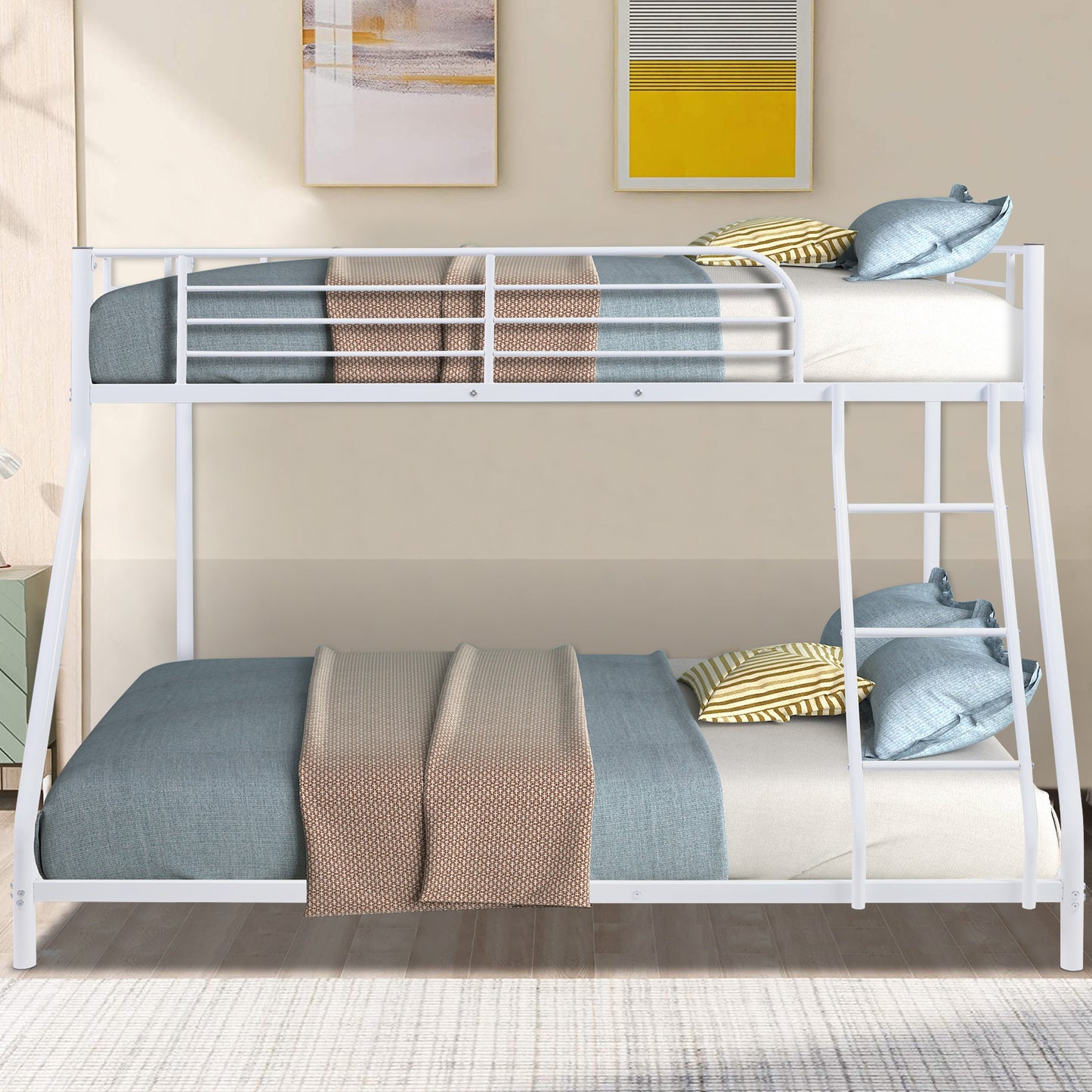 Twin Over Full Bunk Bed with Safety Rails & Ladder, Metal Bed Frame for Dorm Room Kids Bedroom Furniture Heavy Duty Steel Bunk Bed for Boys Girls Teens Adults, Black