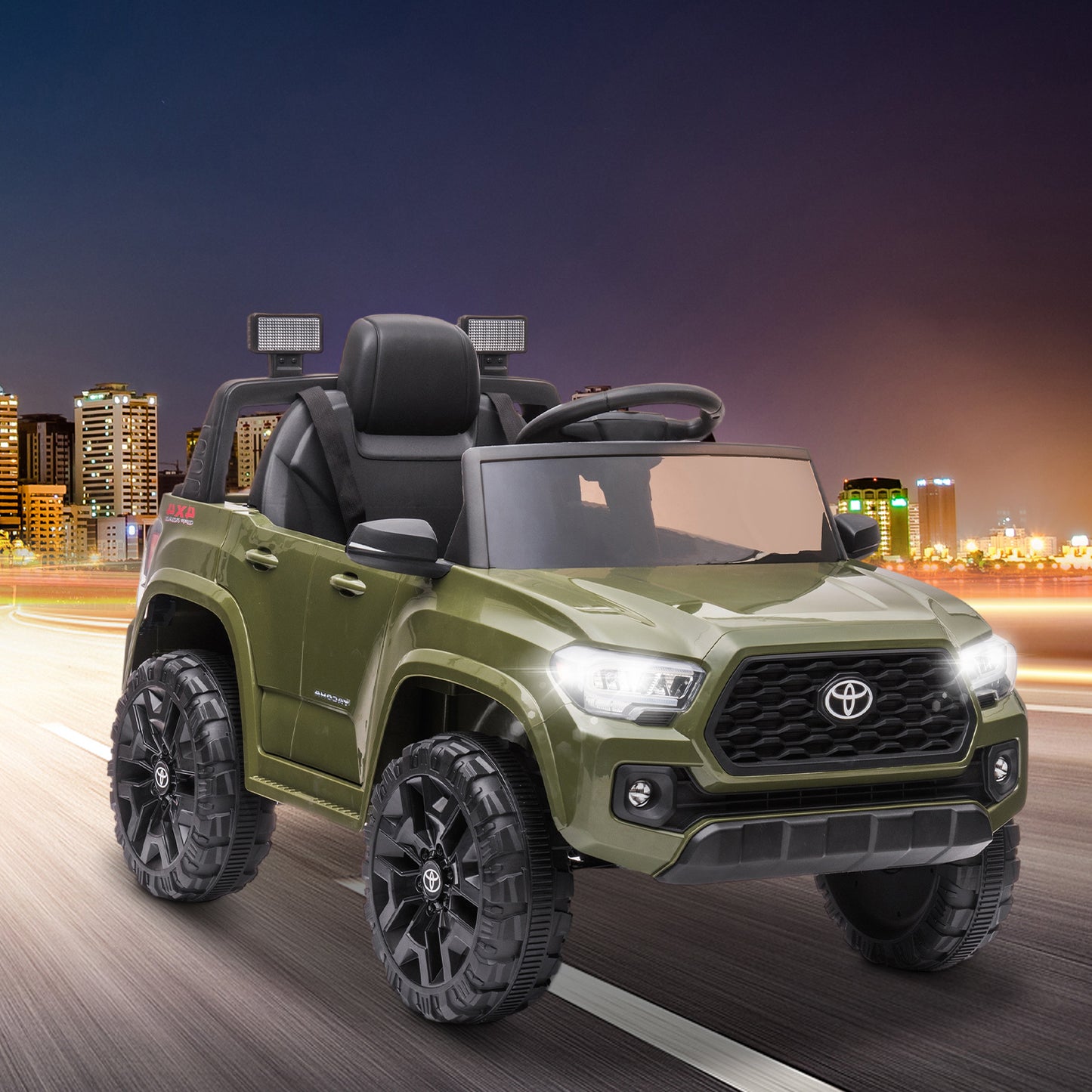 SYNGAR Green 12 V Powered Ride On Car Toyota Tacoma Licenced with Remote Control and MP3 Player for Girls Boys 2 3 4 Years