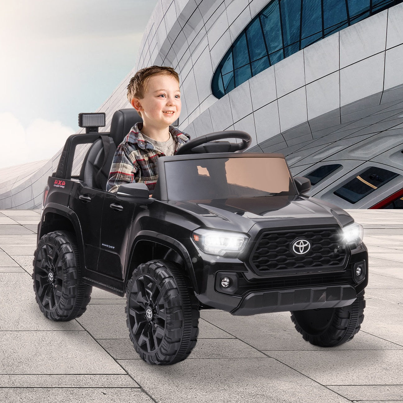 SYNGAR Licensed Toyota Tacoma 12 V Electric Ride on Car for Kids, Black Battery Powered Truck Toy with Remote Control, LED Light and MP3 Player