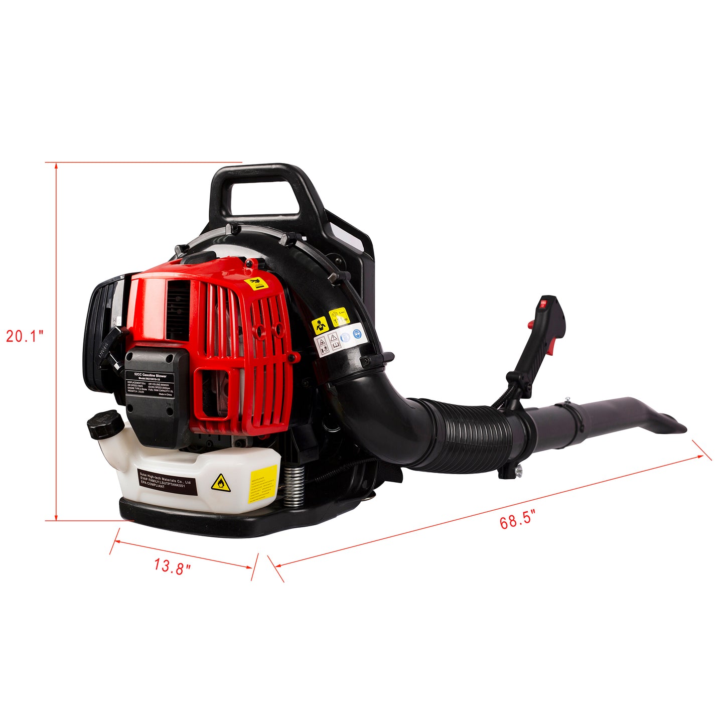 SYNGAR Gas Backpack Leaf Blower, 52CC 2-Cycle Leaf Blower Snow Blower with Extended Tube for Lawn Care Yard Snow Blowing Dust, Black & Red