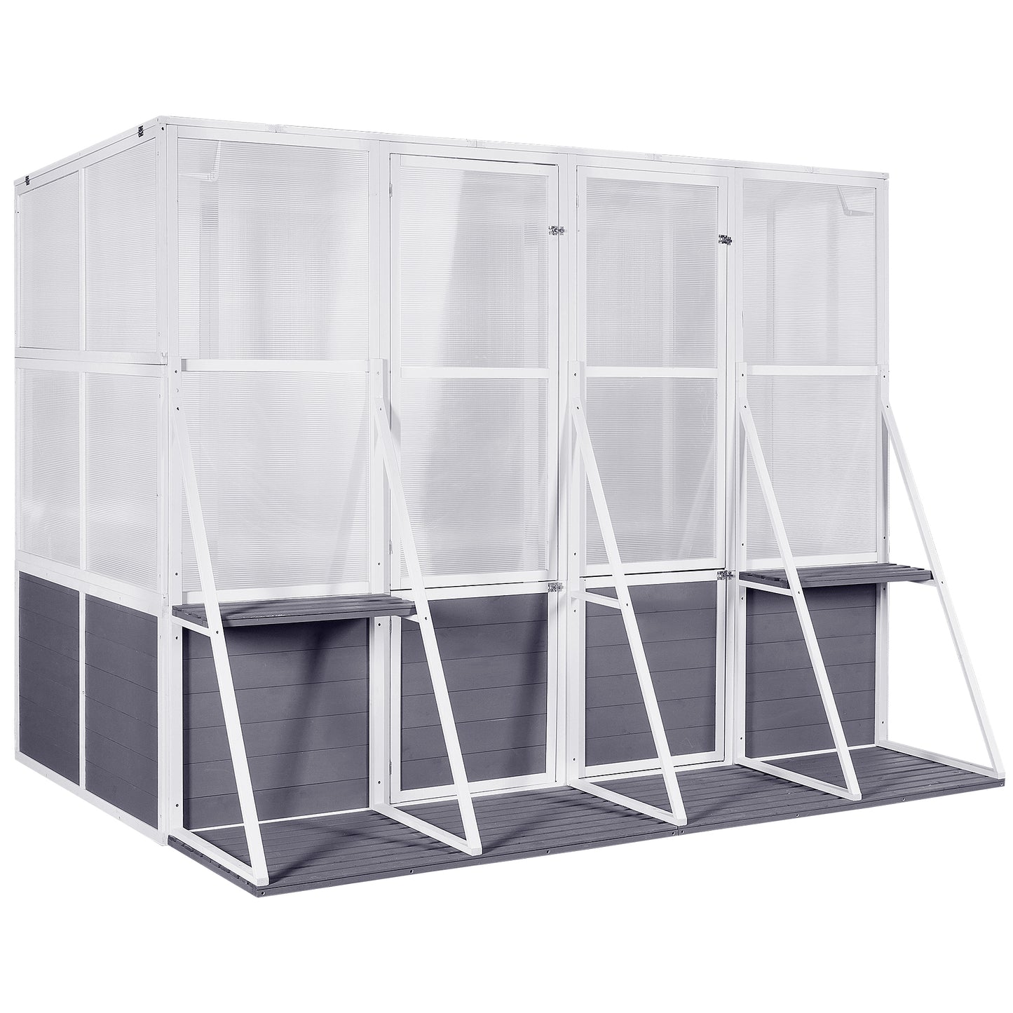 Syngar Wooden Greenhouse, Extra Large Walk-in Greenhouse for Outdoor, Heavy Duty Garden Greenhouse with Open Shelves and Adjustable Roof, Backyard Sunroom Storage Shed for Plants in Winter