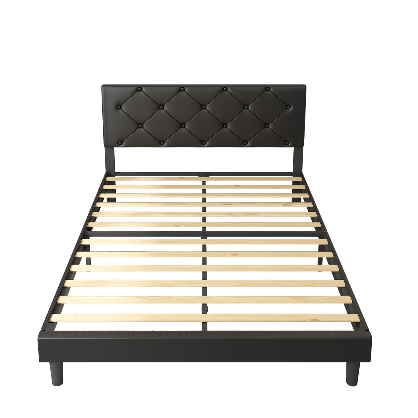 SYNGAR Faux Leather Upholstered Platform Bed Frame with Height Adjustable Headboard, Queen Size Metal Bed with Wood Support for Kids Teens Adults, No Box Spring Needed, 550LBS Load Capacity, Black