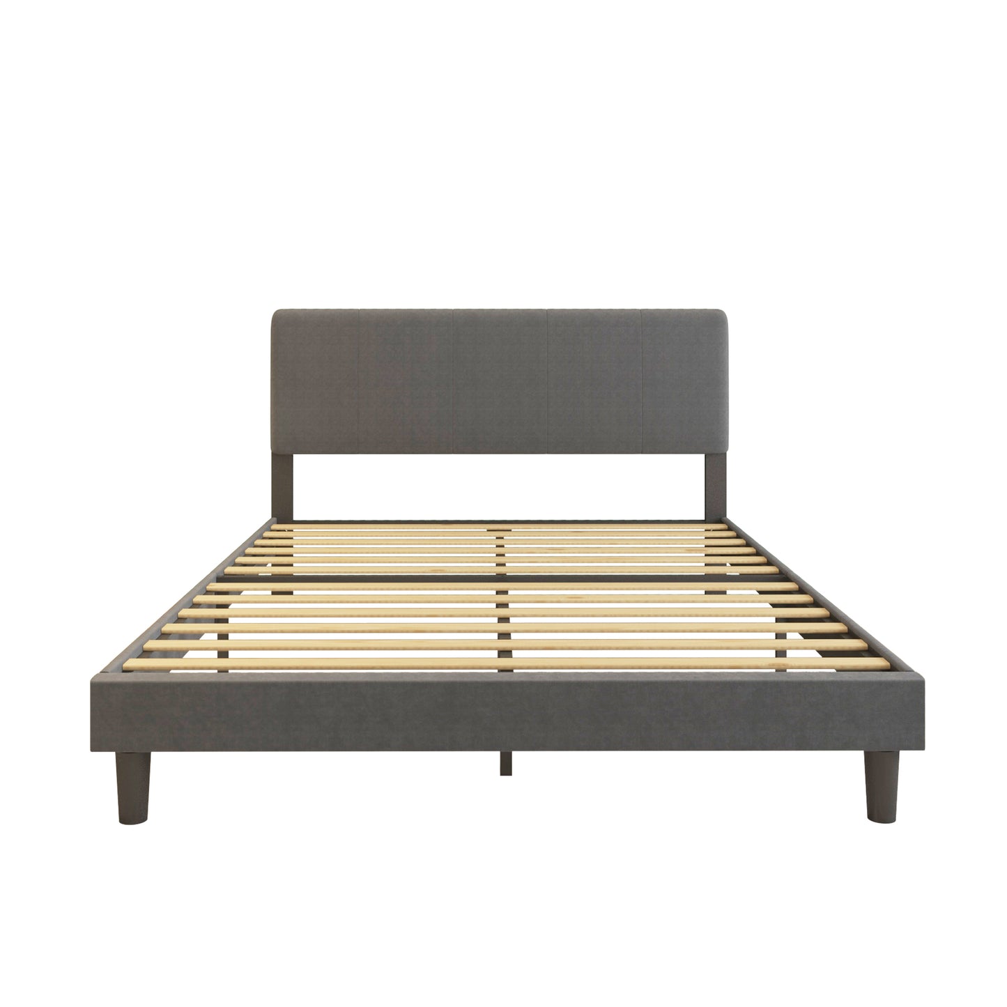 SYNGAR Full Bed Frame, New Upgrade Full Size Velvet Upholstered Platform Bed Frame with Elegant Headboard, Bedroom Furniture Wooden Frame Platform Bed Frame, No Box Spring Needed, Gray