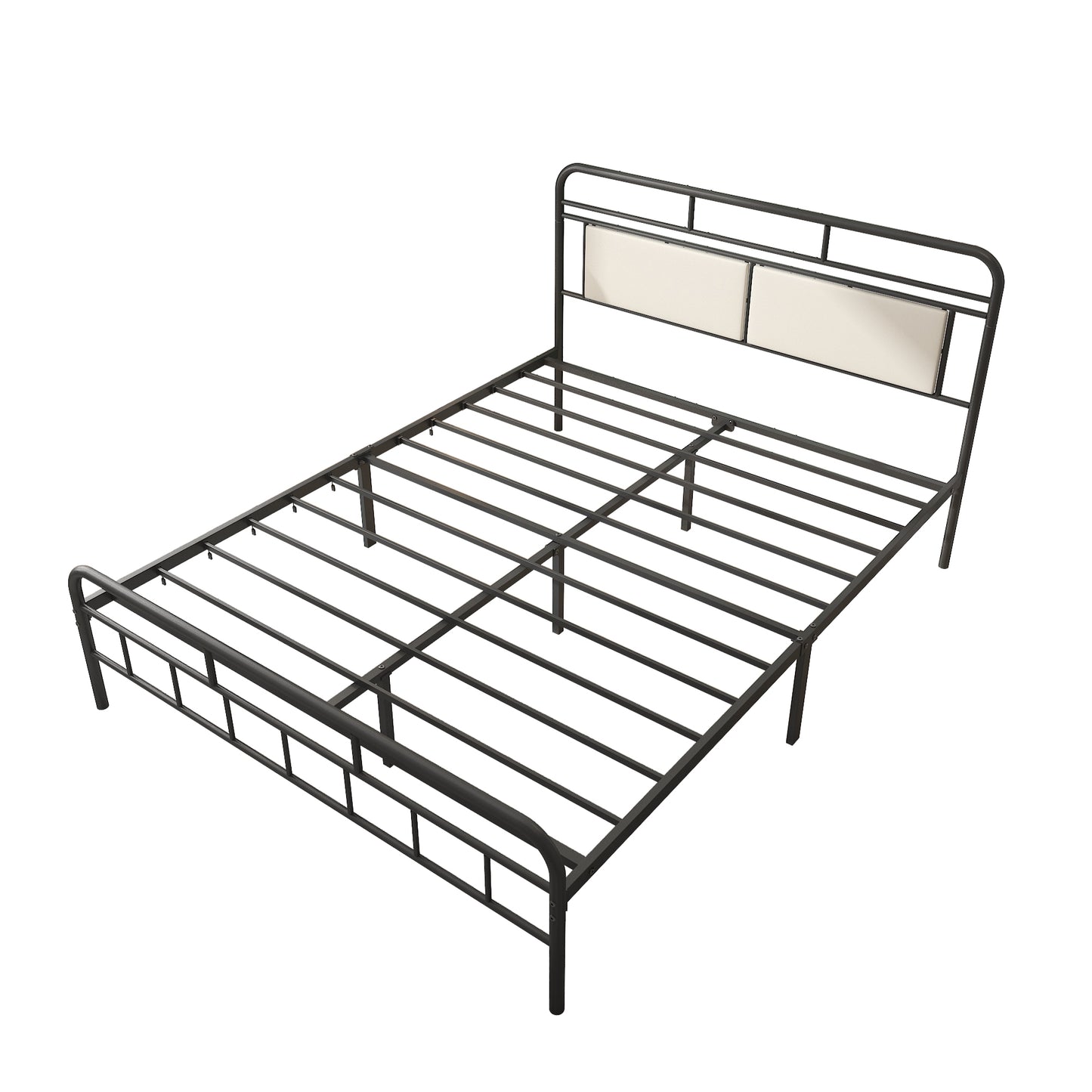 SYNGAR Black Queen Platform Metal Bed Frame with Upholstered Headboard and Footboard, Vintage Style Mattress Foundation with Large Under Bed Storage, No Box Spring Required, Easy Assembly