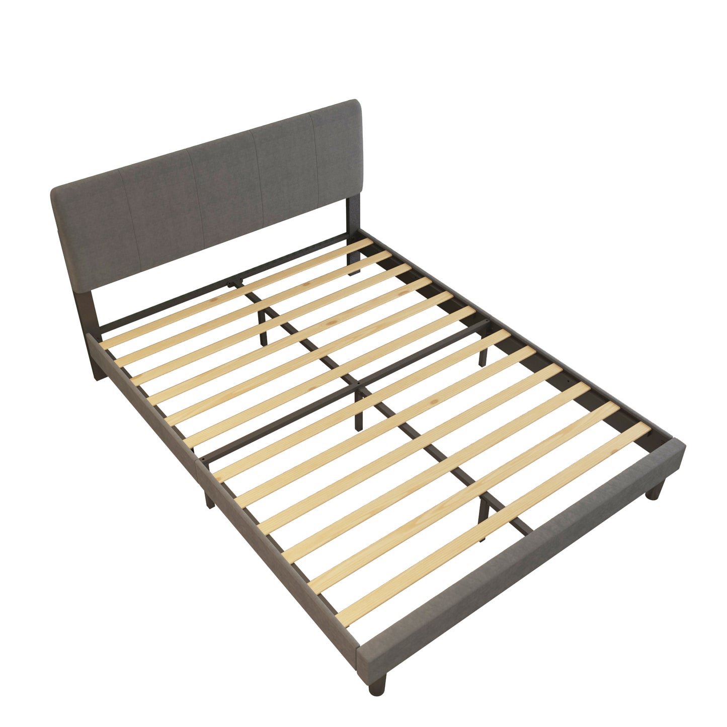 SYNGAR Full Bed Frame, New Upgrade Full Size Velvet Upholstered Platform Bed Frame with Elegant Headboard, Bedroom Furniture Wooden Frame Platform Bed Frame, No Box Spring Needed, Gray