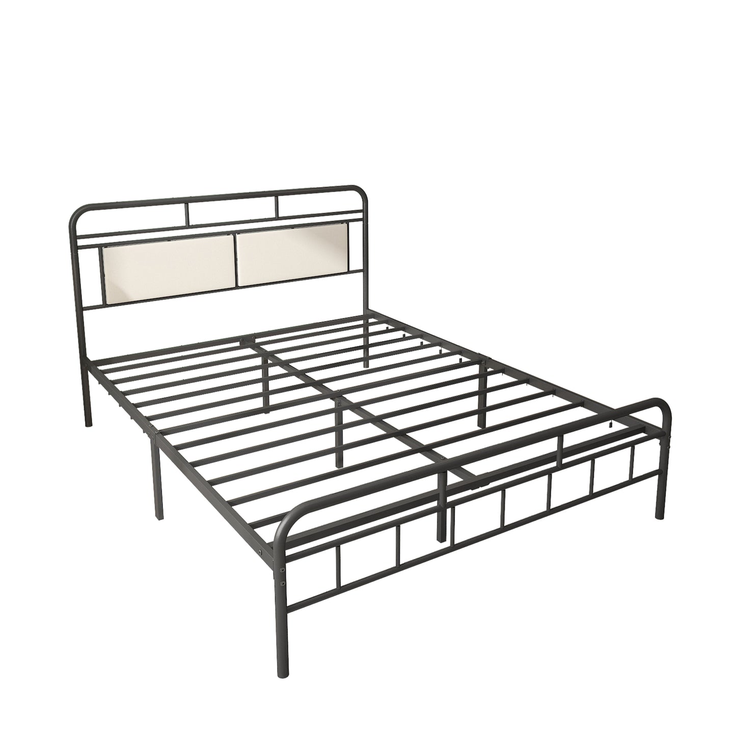 SYNGAR Black Queen Platform Metal Bed Frame with Upholstered Headboard and Footboard, Vintage Style Mattress Foundation with Large Under Bed Storage, No Box Spring Required, Easy Assembly