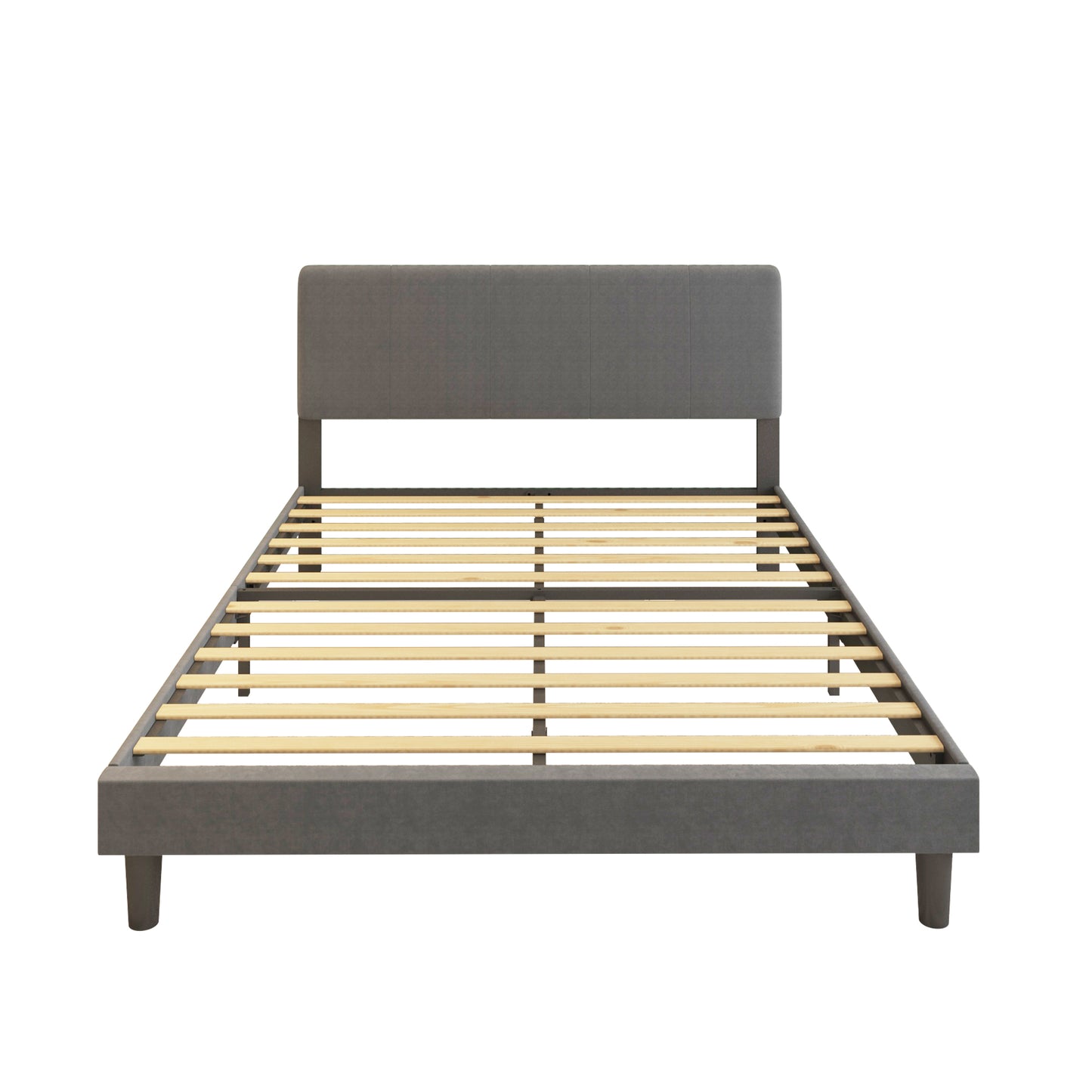 SYNGAR Full Bed Frame, New Upgrade Full Size Velvet Upholstered Platform Bed Frame with Elegant Headboard, Bedroom Furniture Wooden Frame Platform Bed Frame, No Box Spring Needed, Gray