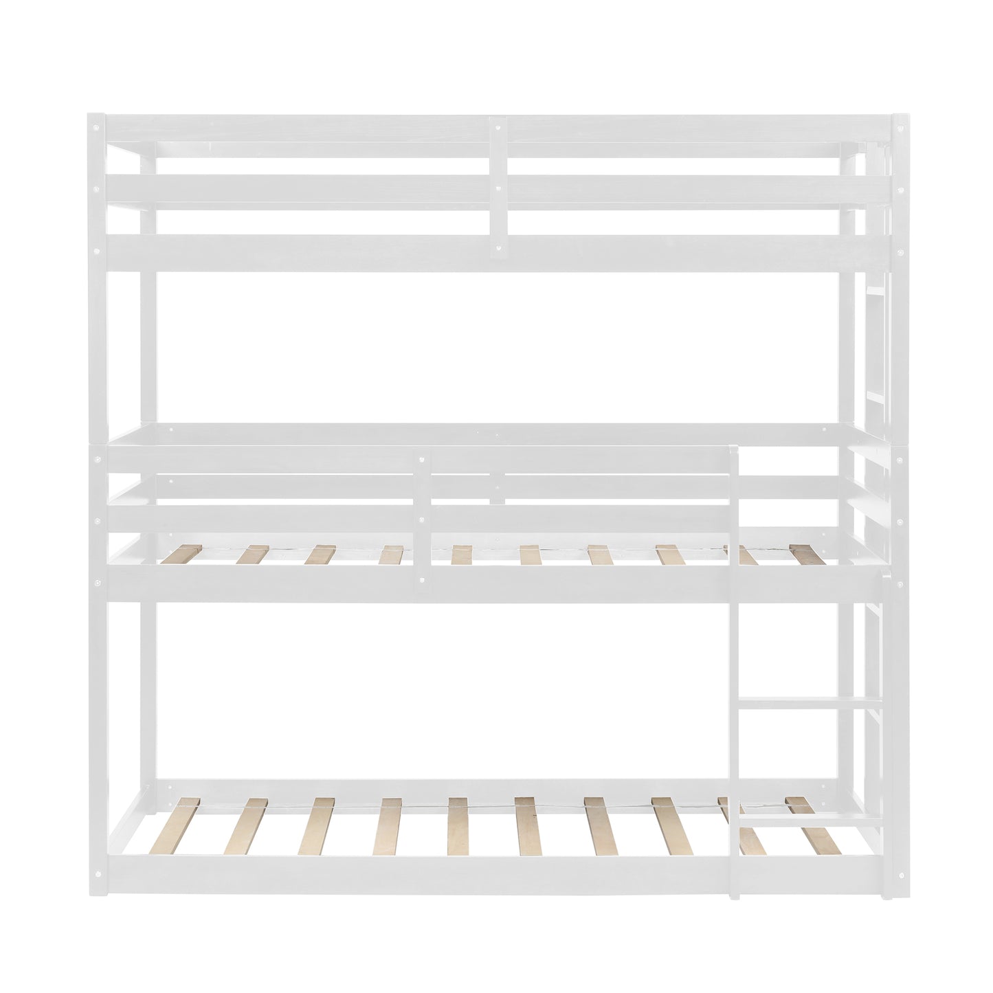 SYNGAR White Wood Triple Bunk Bed Frame for Kids, 3 Twin Bed Triple Floor Bunk Bed with Ladders, Adjustable Detachable Design 3 Bed Frame, No Box Spring Needed, Twin Over Twin Over Twin