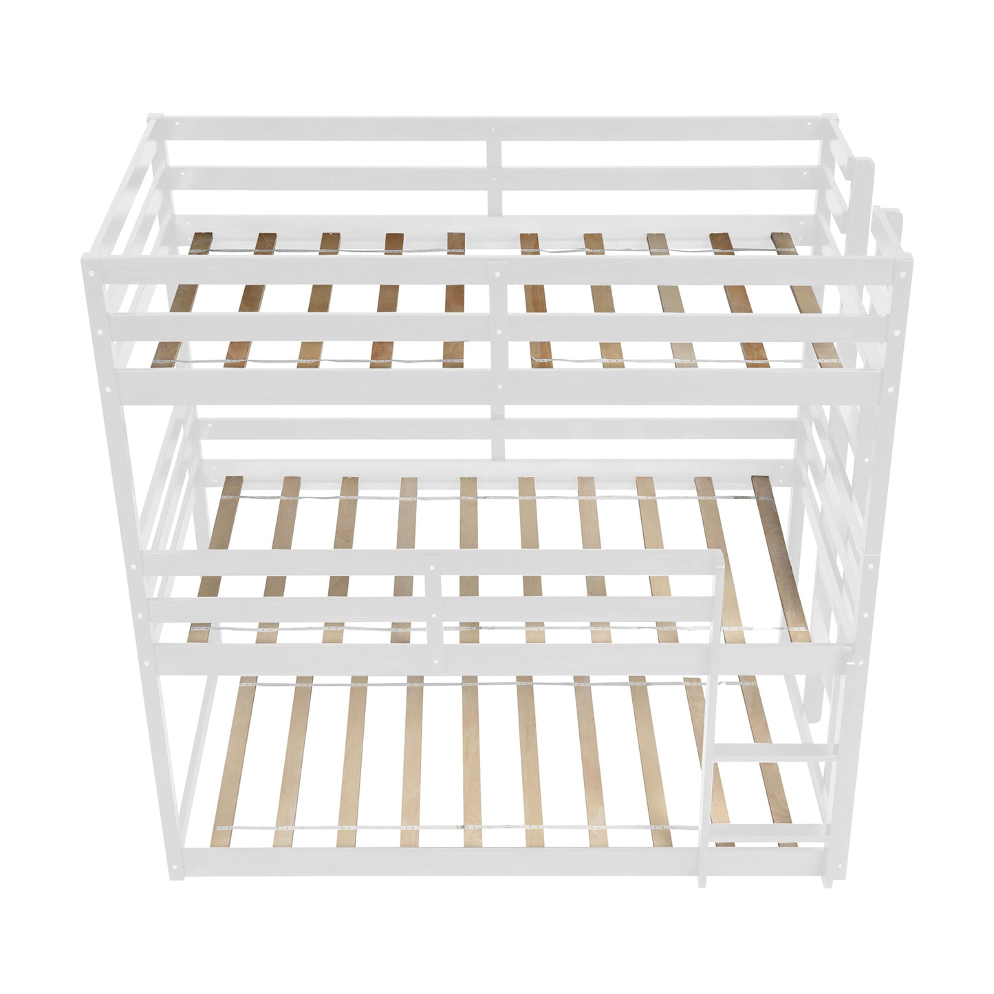SYNGAR White Wood Triple Bunk Bed Frame for Kids, 3 Twin Bed Triple Floor Bunk Bed with Ladders, Adjustable Detachable Design 3 Bed Frame, No Box Spring Needed, Twin Over Twin Over Twin