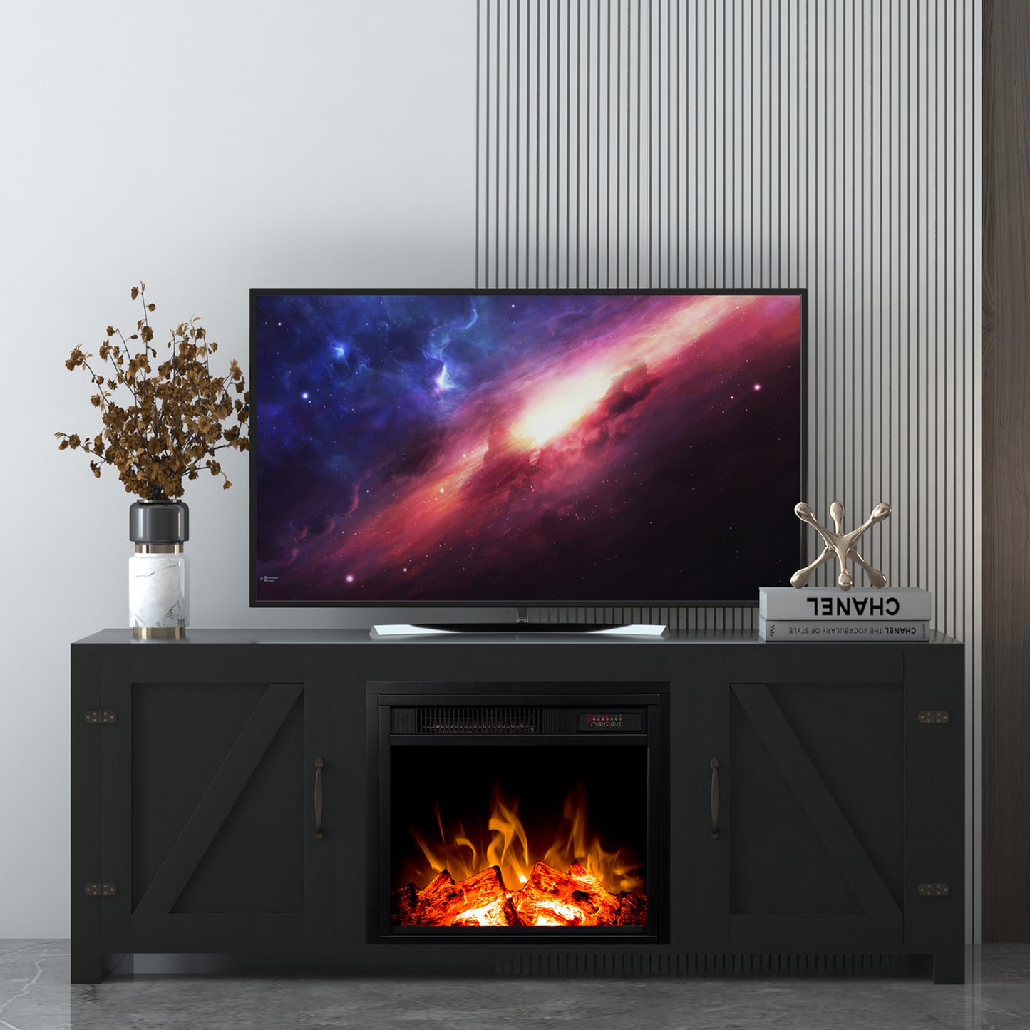 TV Stand with Fireplace, Modern TV Cabinet for TVs up to 65 inch, Electric Fireplace TV Stand with Storage, Entertainment Center Console Table, for Living Room Bedroom, Espresso, D3183