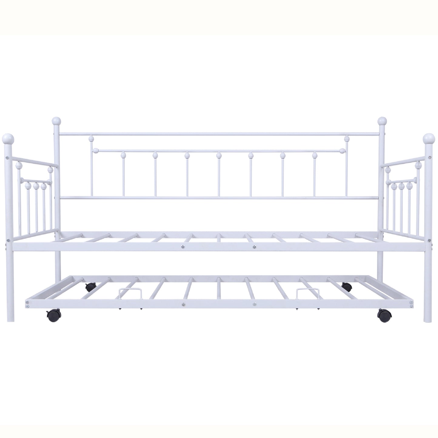 SYNGAR Daybed with Trundle, Twin Size Metal Daybed with Pop Up Trundle, Sofa Bed Day Beds Frame, Bedroom Living Room Furniture for Kids Boys Girls Adults Guest, White
